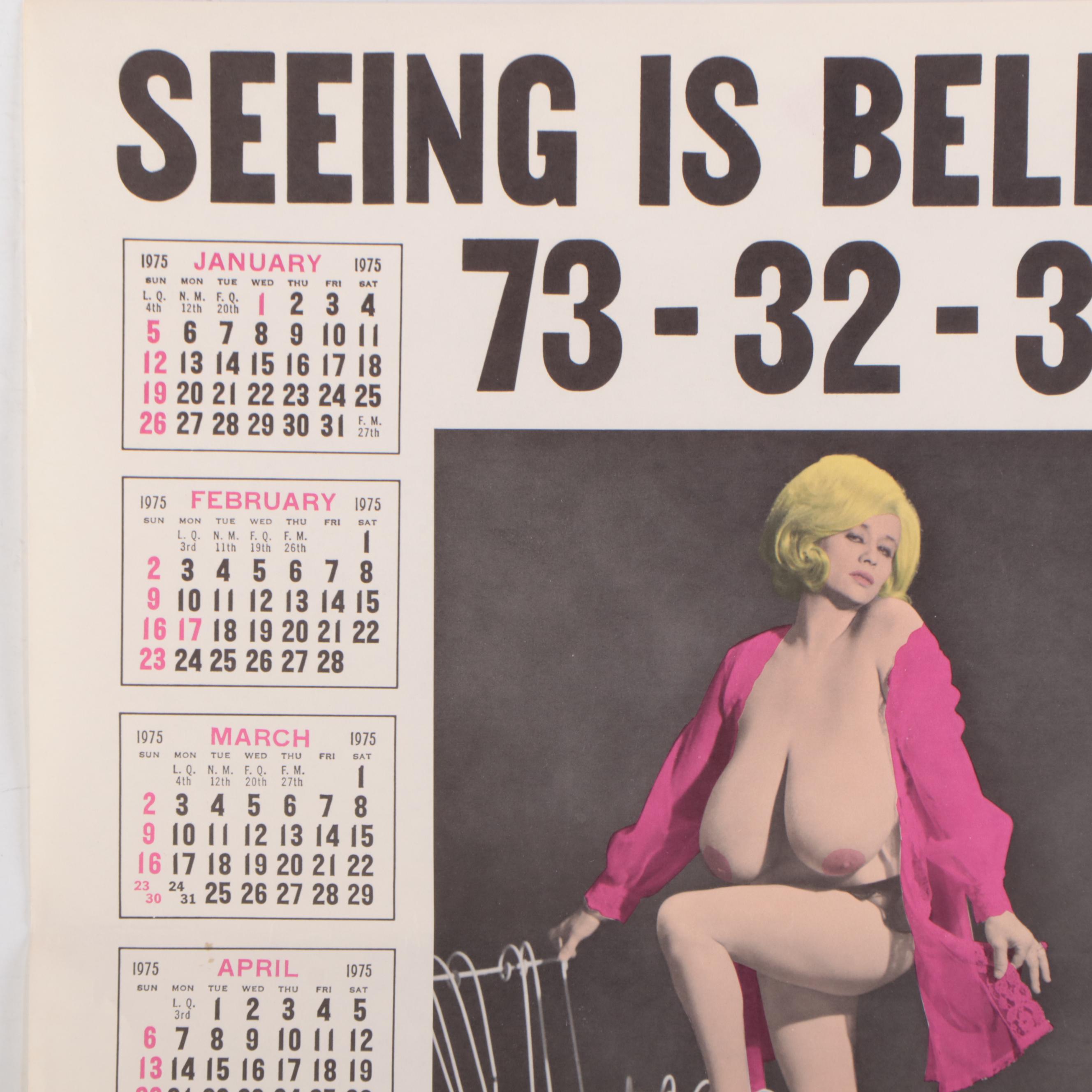 "Deadly Weapons" Pinup Calendar Featuring Chesty Morgan, 1975