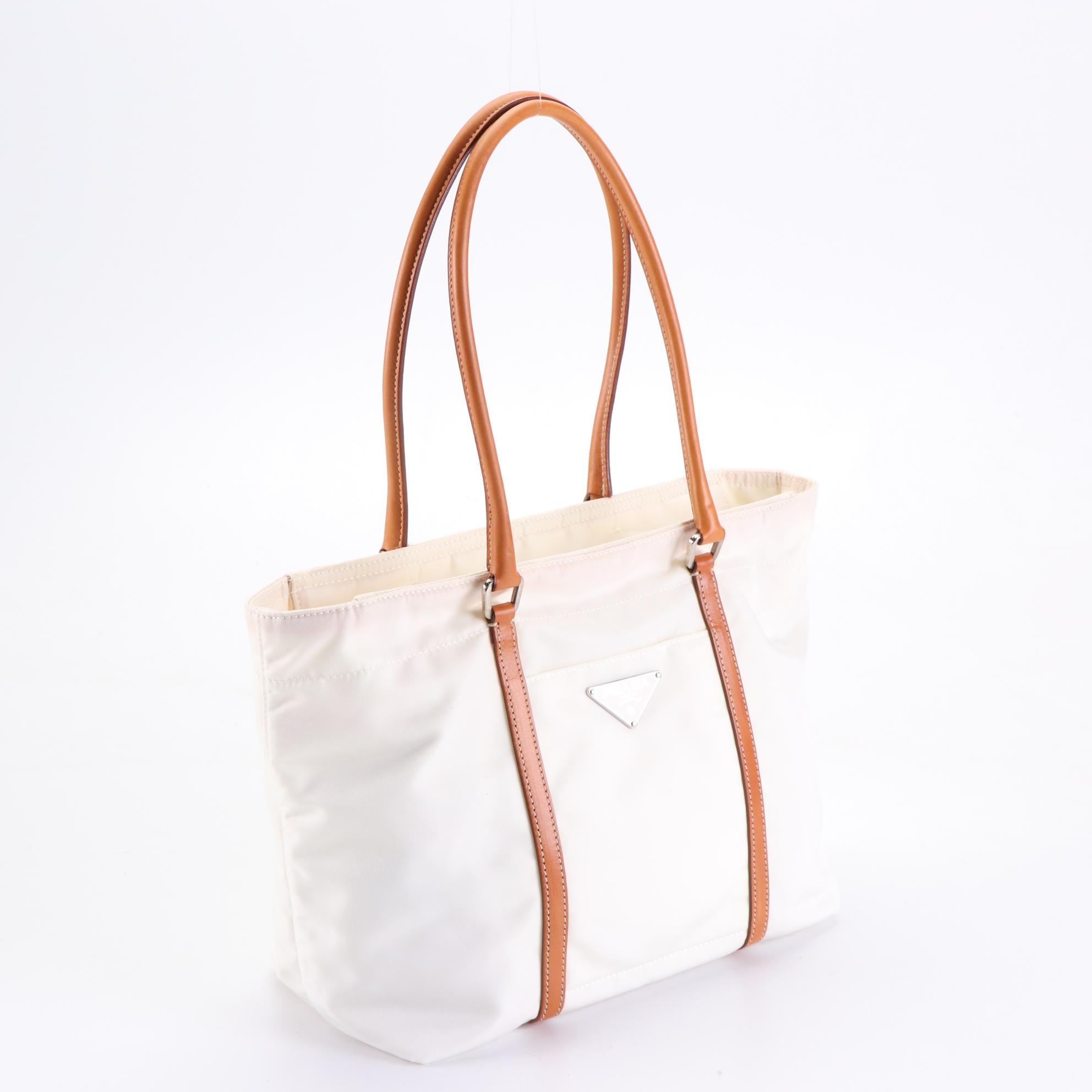 Prada Zip Top Handbag in Tessuto Nylon with Leather