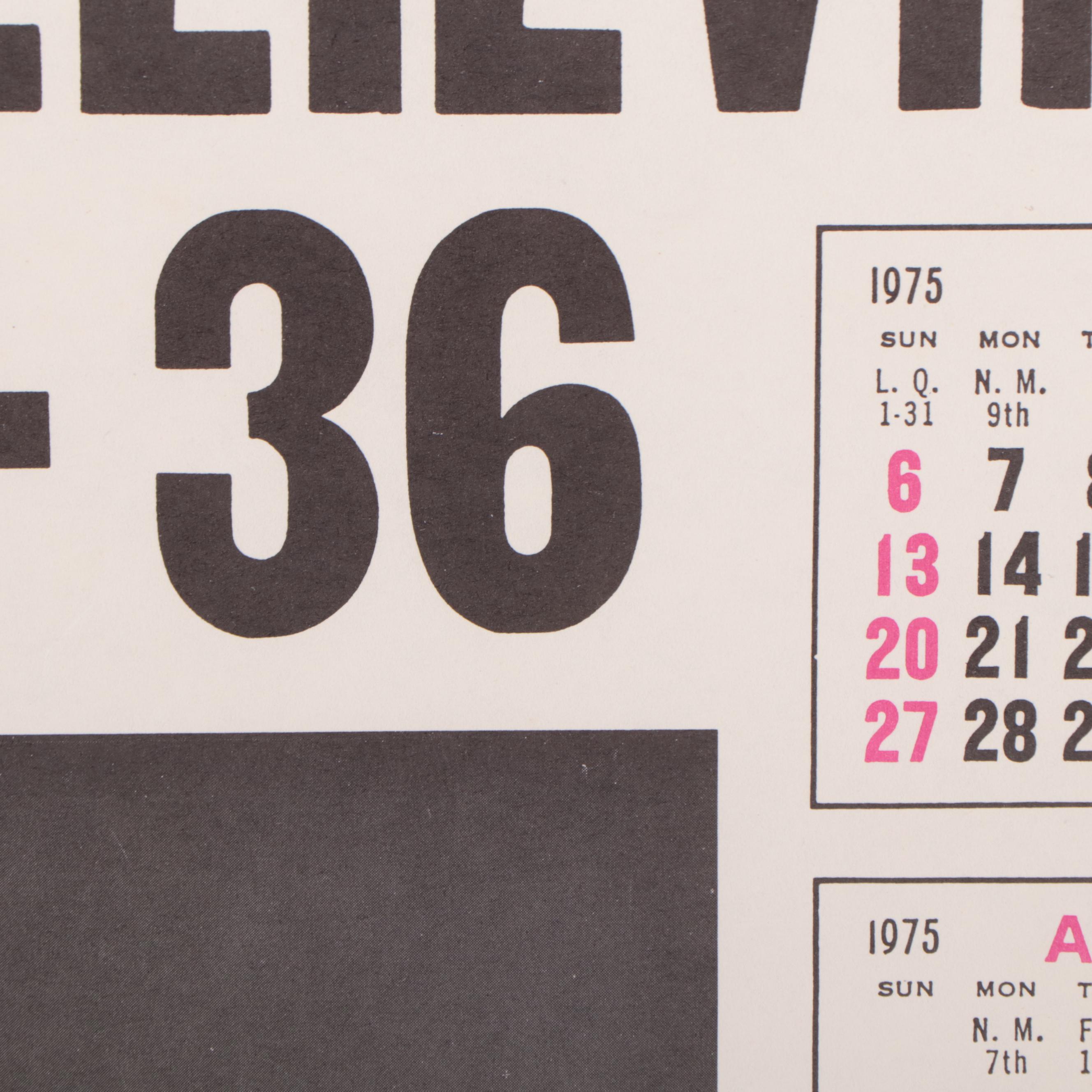 1975 Pinup Calendar Featuring Chesty Morgan "Deadly Weapons"