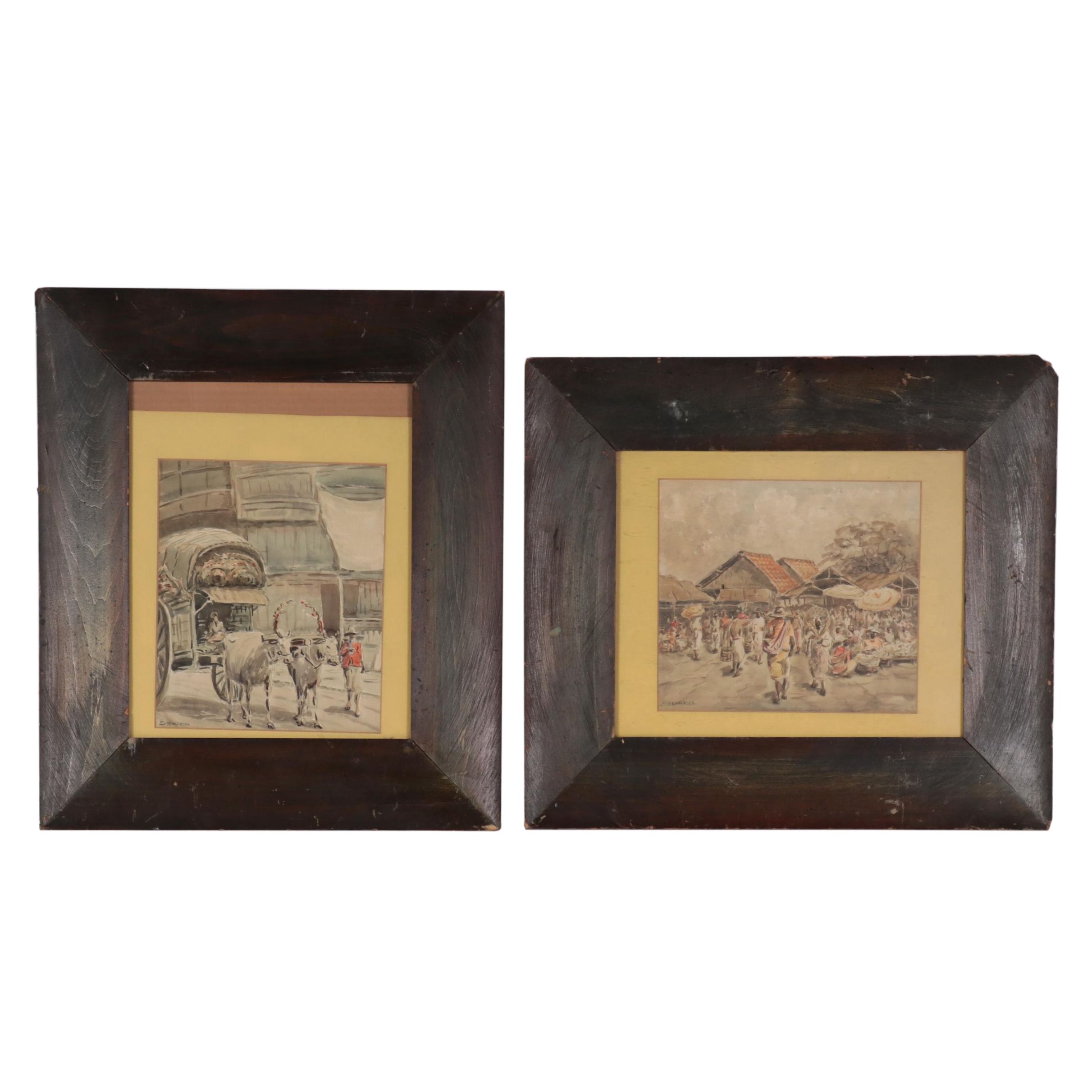 Soewardja Watercolor Paintings of Market Scenes