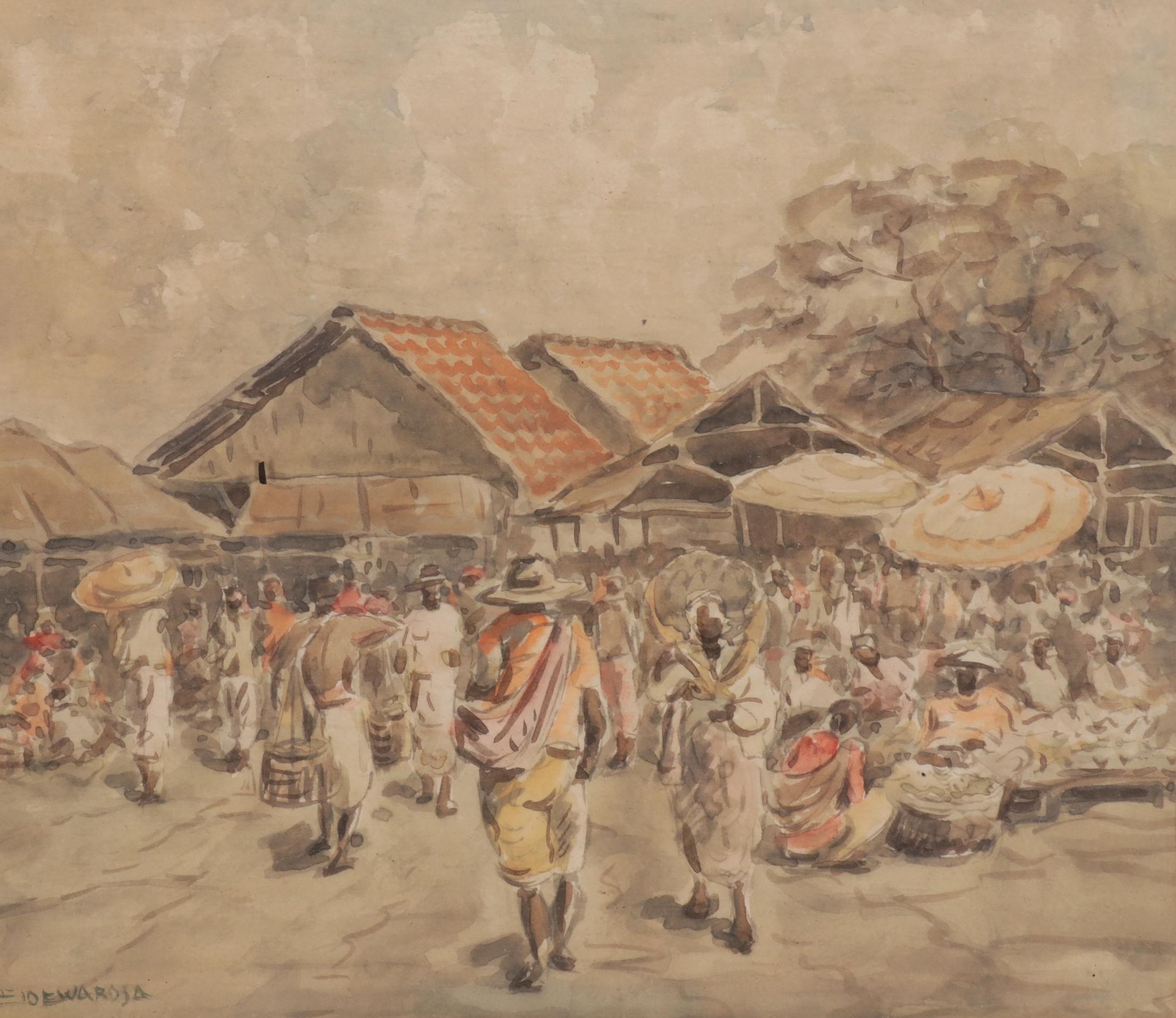 Soewardja Watercolor Paintings of Market Scenes