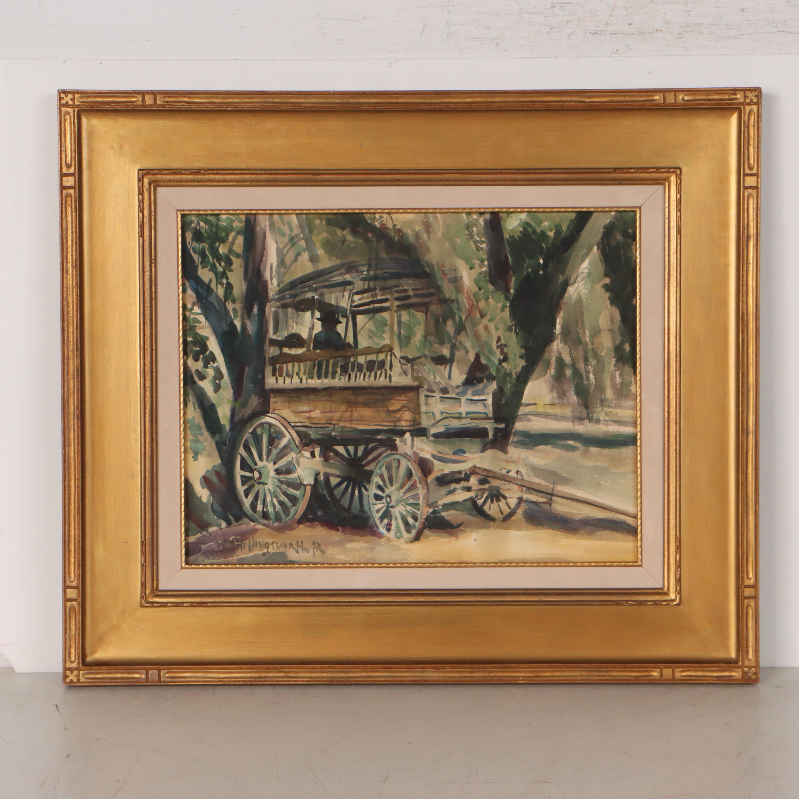 William R. Hollingsworth, Jr. Landscape Watercolor Painting of Wagon