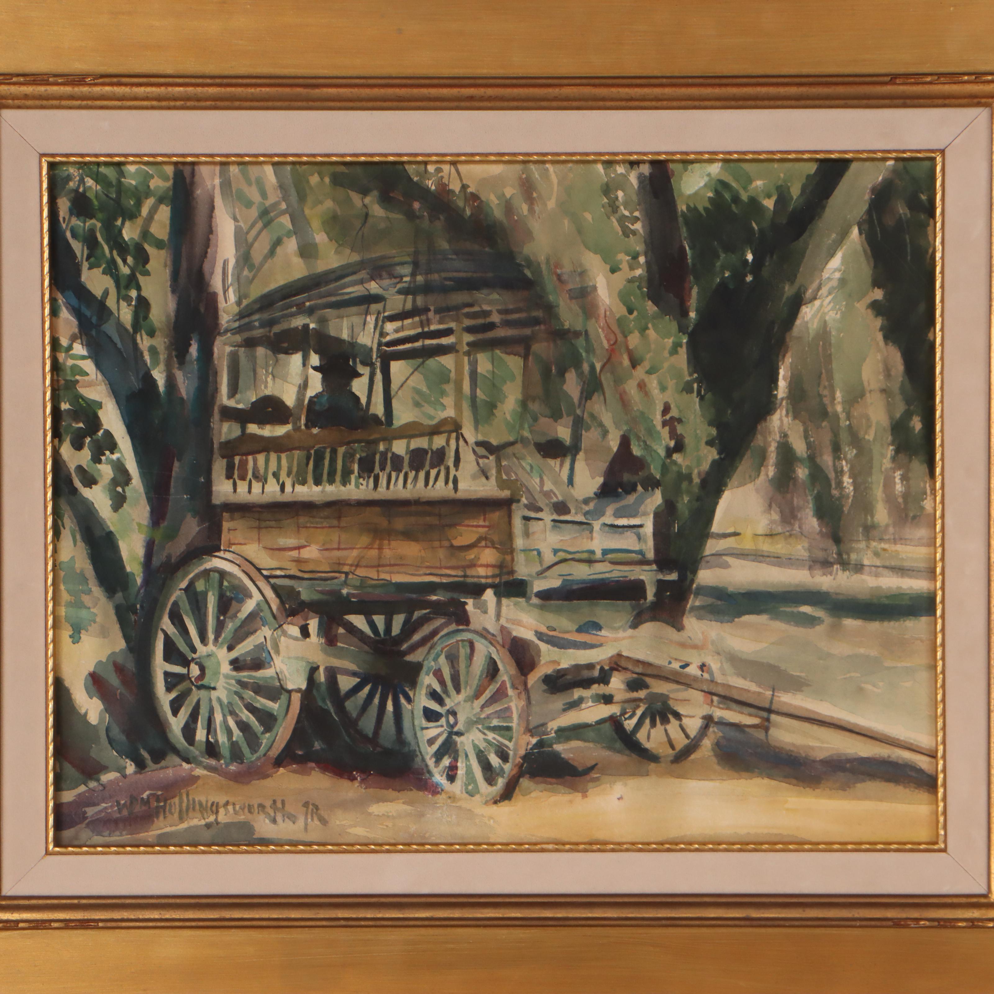 William R. Hollingsworth, Jr. Landscape Watercolor Painting of Wagon