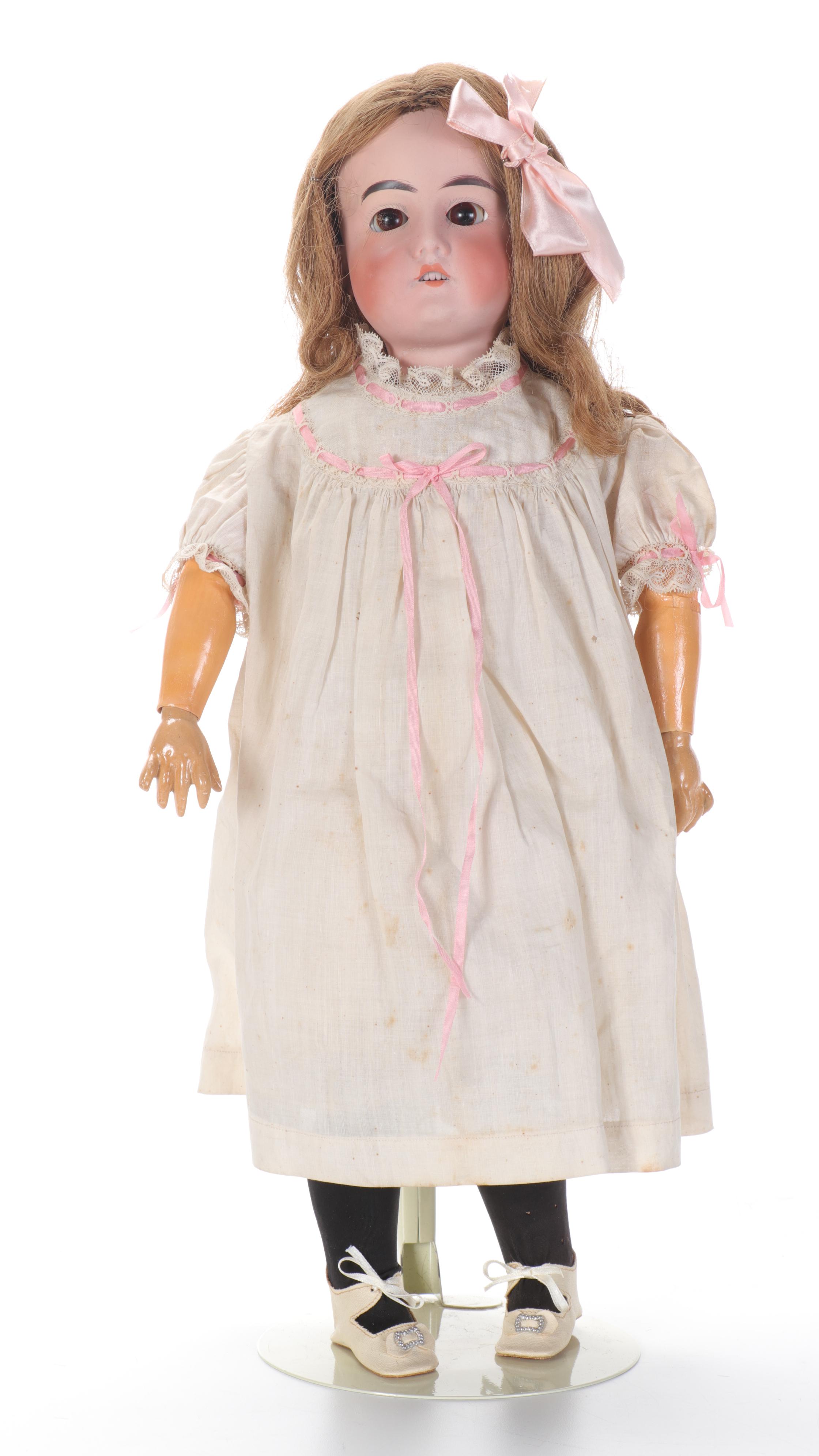 German Porcelain Girl Dolls with Original Trunk and Clothing and Accessories