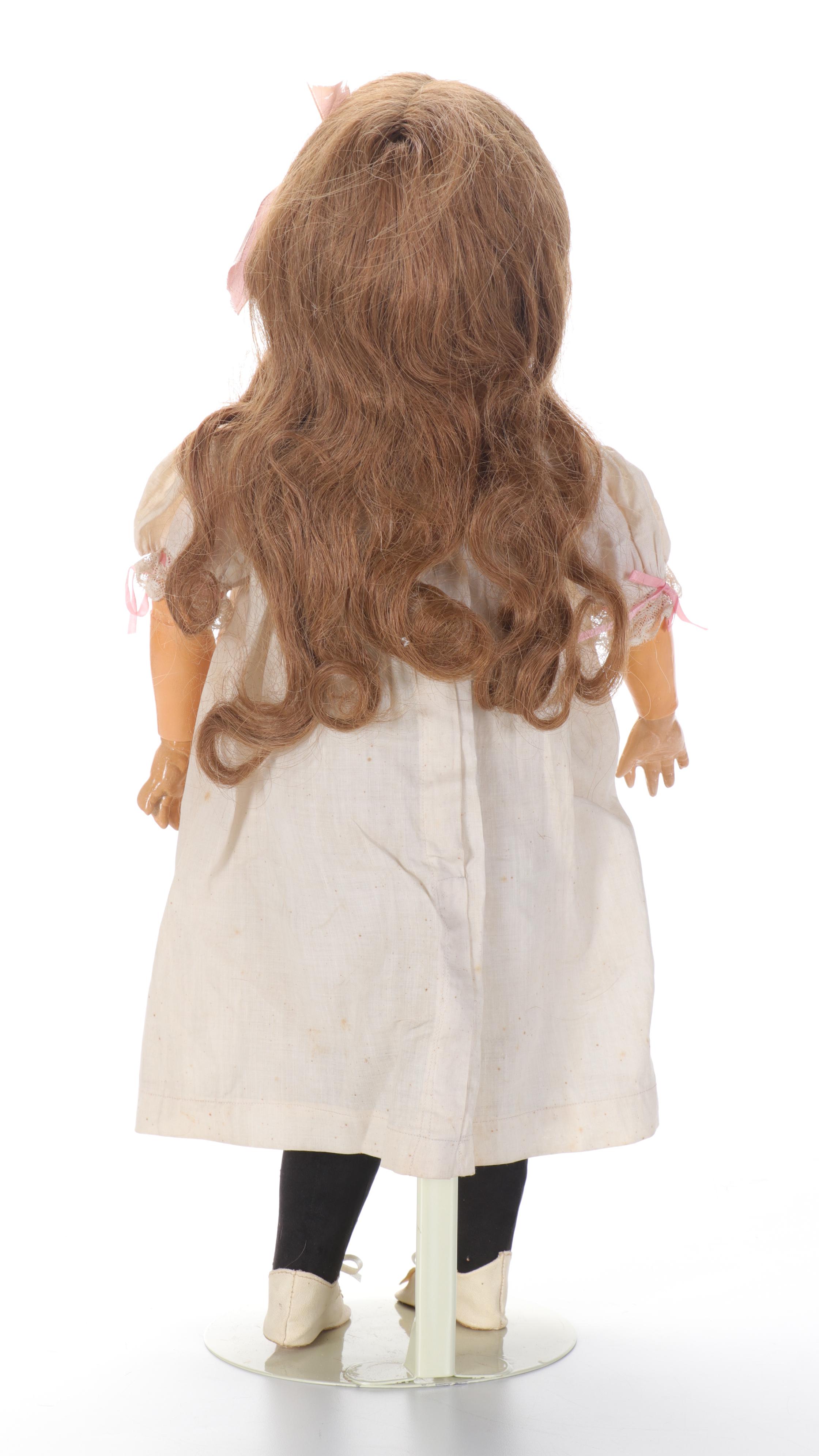 German Porcelain Girl Dolls with Original Trunk and Clothing and Accessories