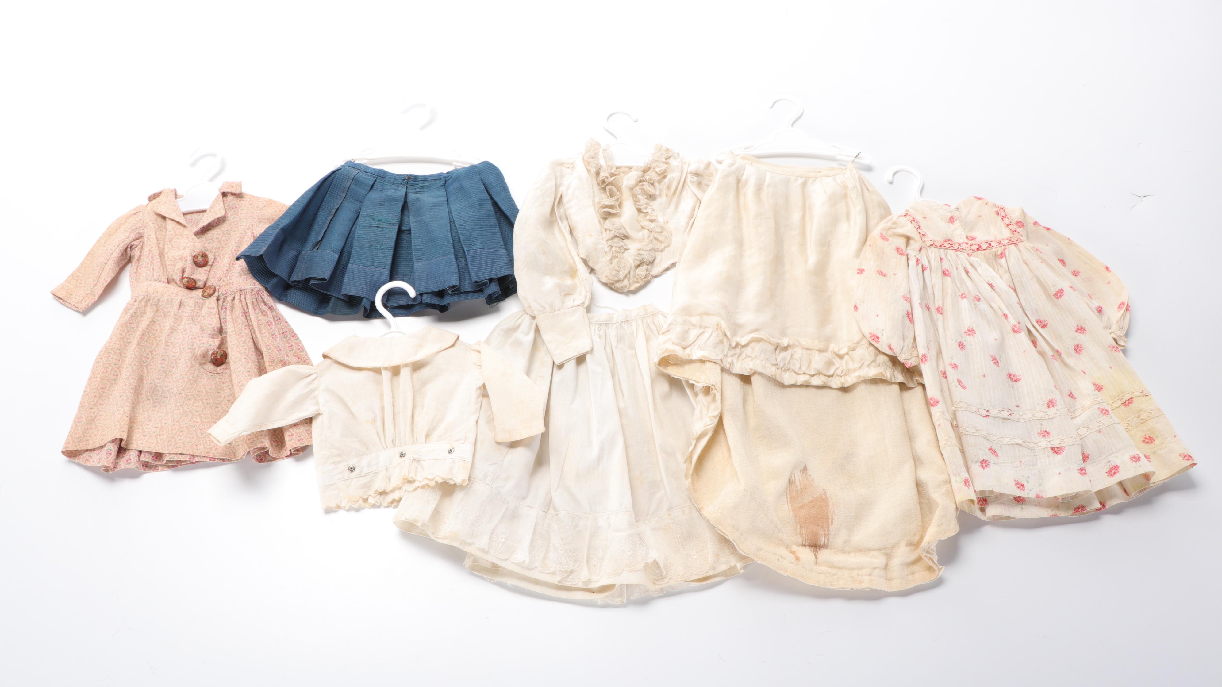 German Porcelain Girl Dolls with Original Trunk and Clothing and Accessories