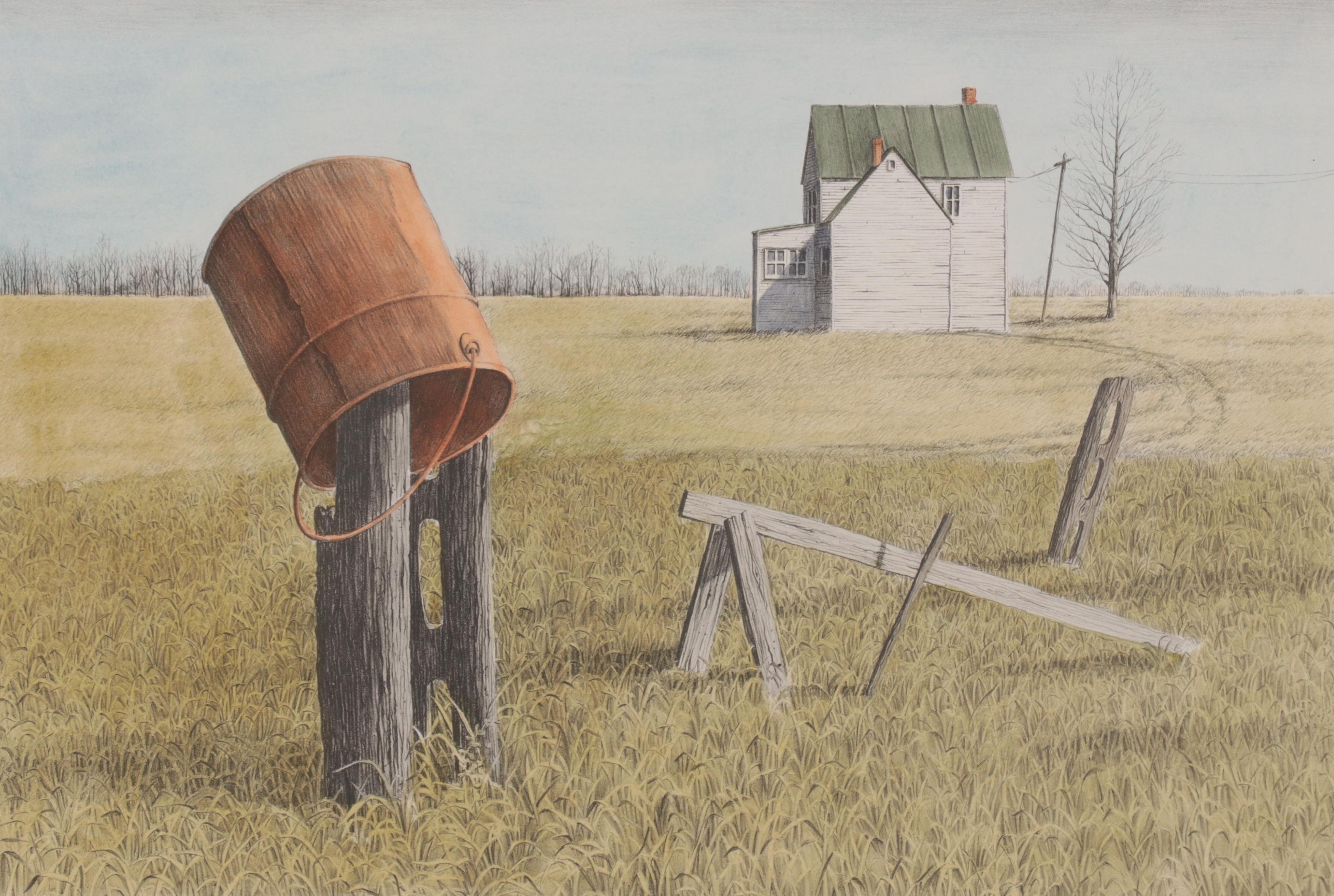 Helen Rundell Rural Landscape Lithograph of Farmhouse