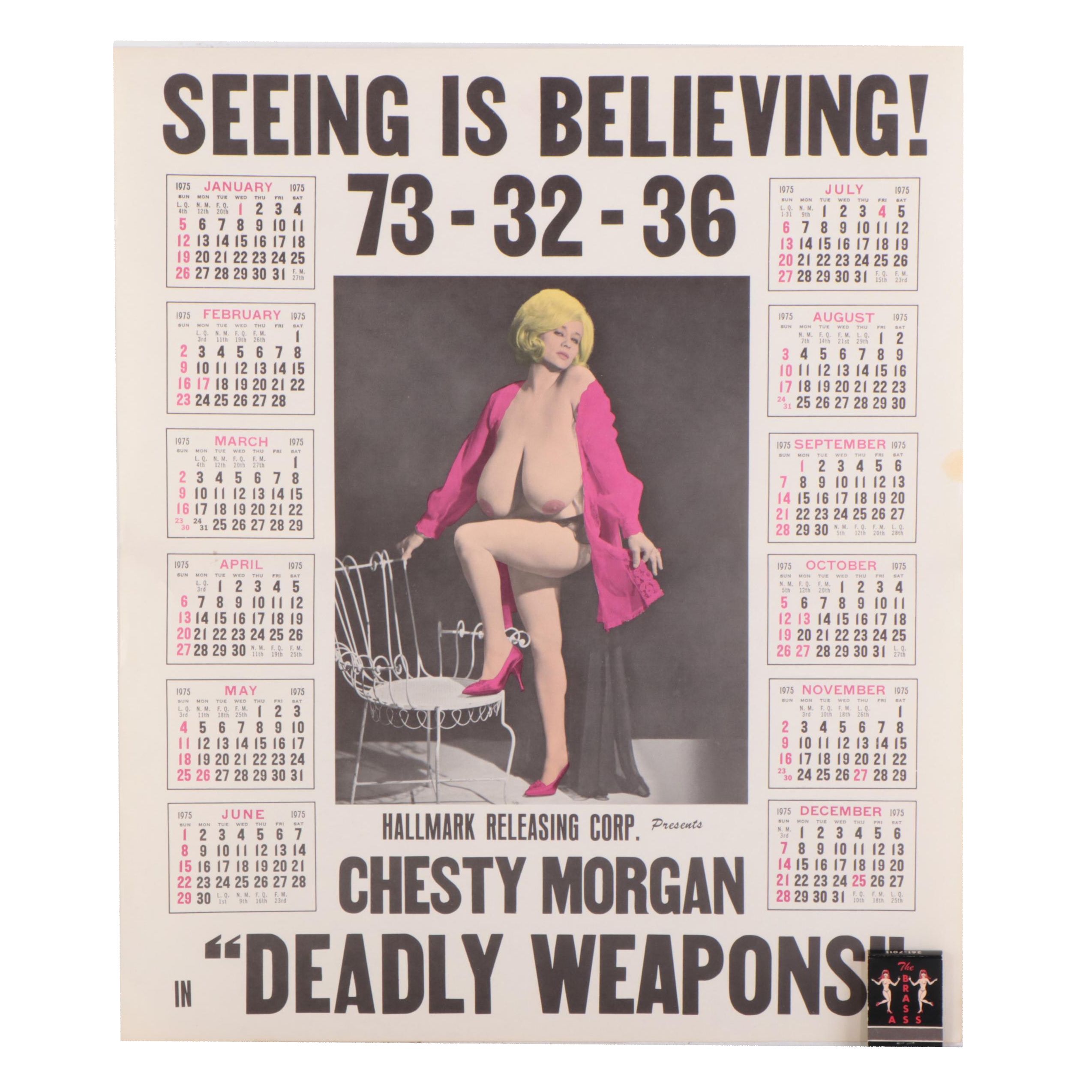 "Deadly Weapons" Pinup Calendar Featuring Chesty Morgan, 1975