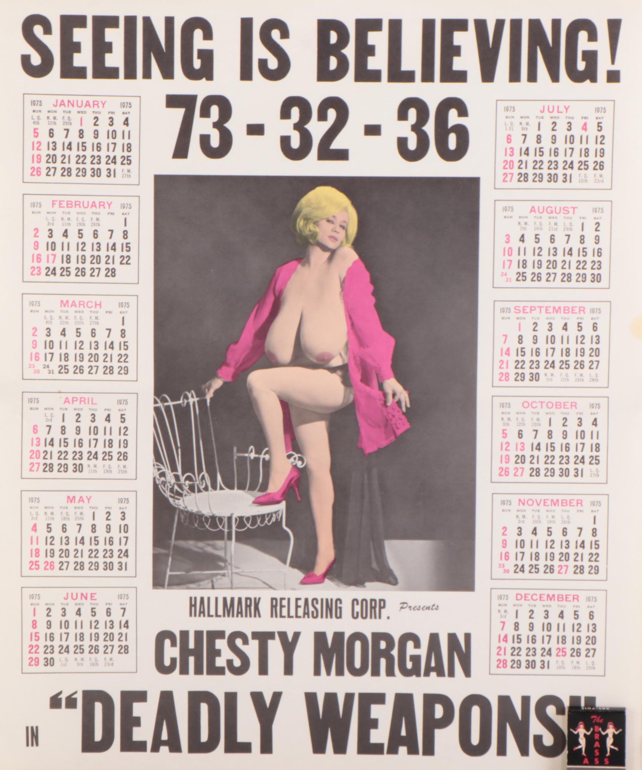 "Deadly Weapons" Pinup Calendar Featuring Chesty Morgan, 1975
