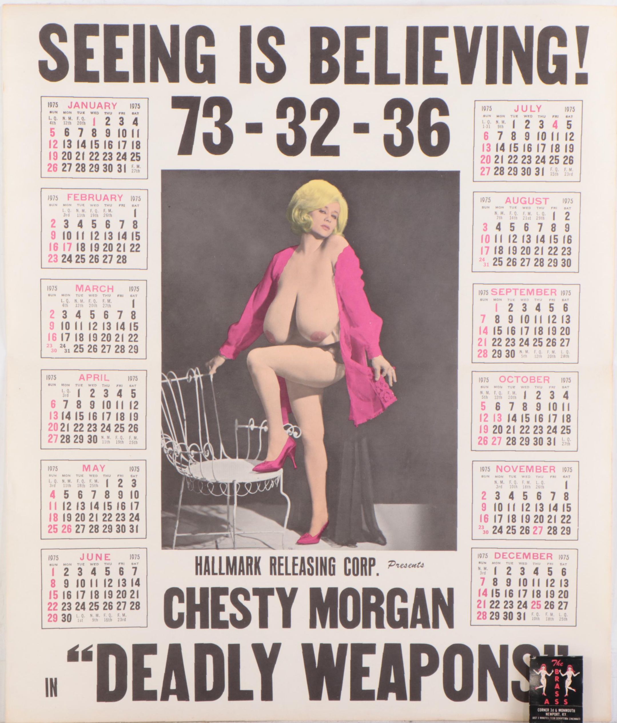 1975 Pinup Calendar Featuring Chesty Morgan "Deadly Weapons"