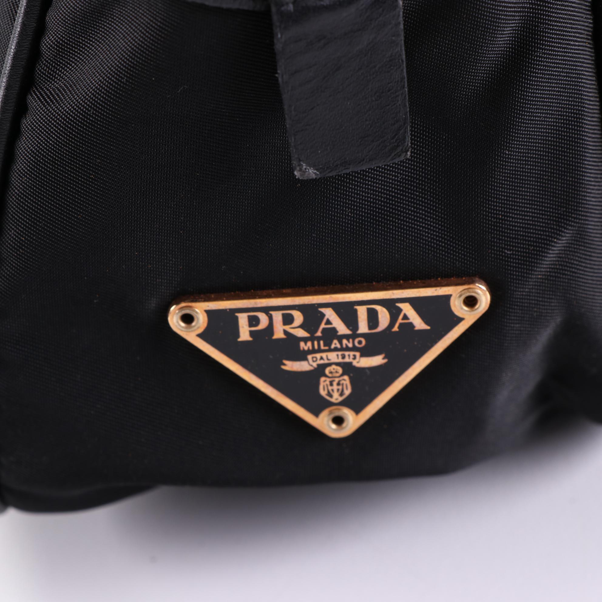 Prada Small Domed Shoulder Bag in Black Nylon Gabardine and Smooth Leather