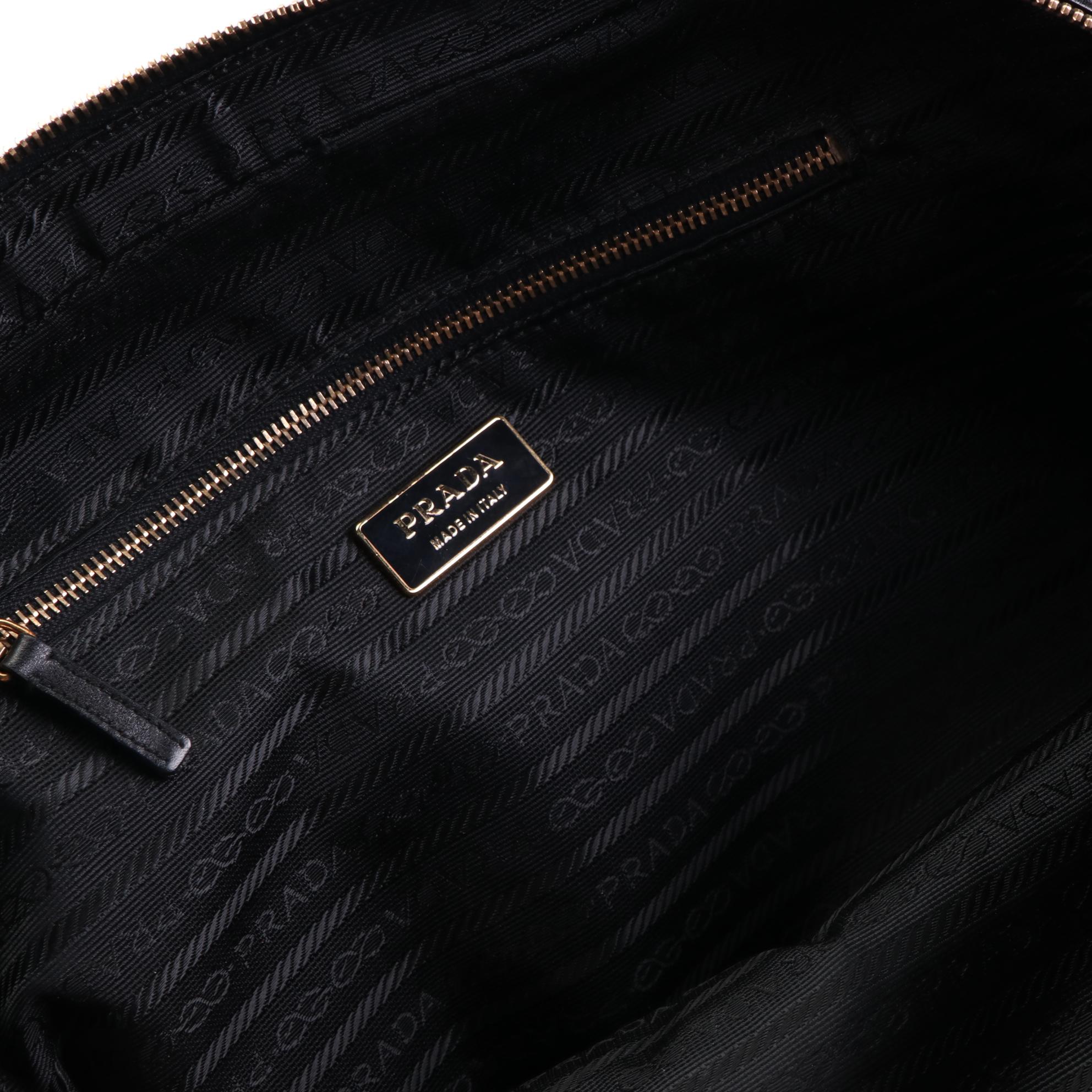 Prada Small Domed Shoulder Bag in Black Nylon Gabardine and Smooth Leather