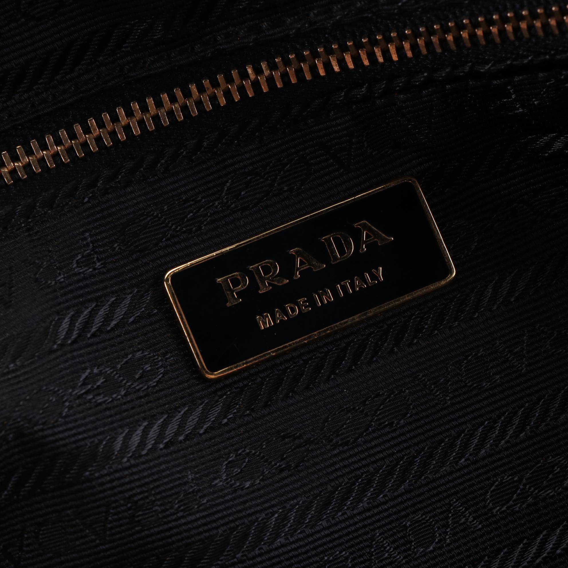 Prada Small Domed Shoulder Bag in Black Nylon Gabardine and Smooth Leather