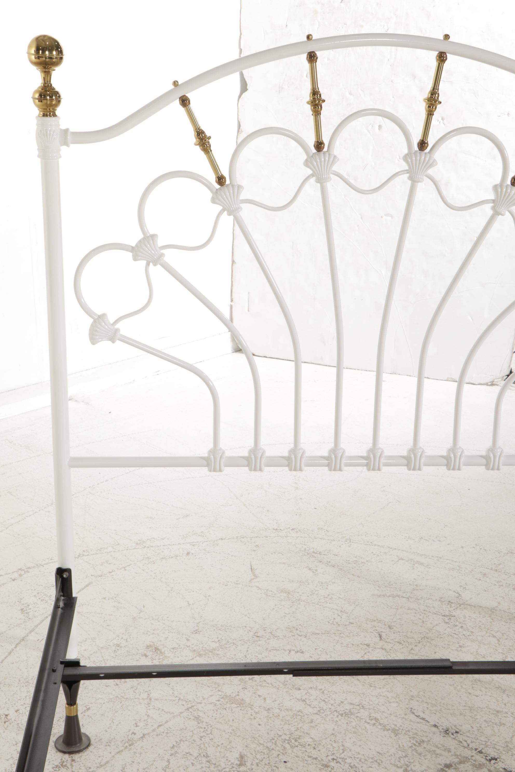 Victorian Style Enameled and Brass Full Size Bed