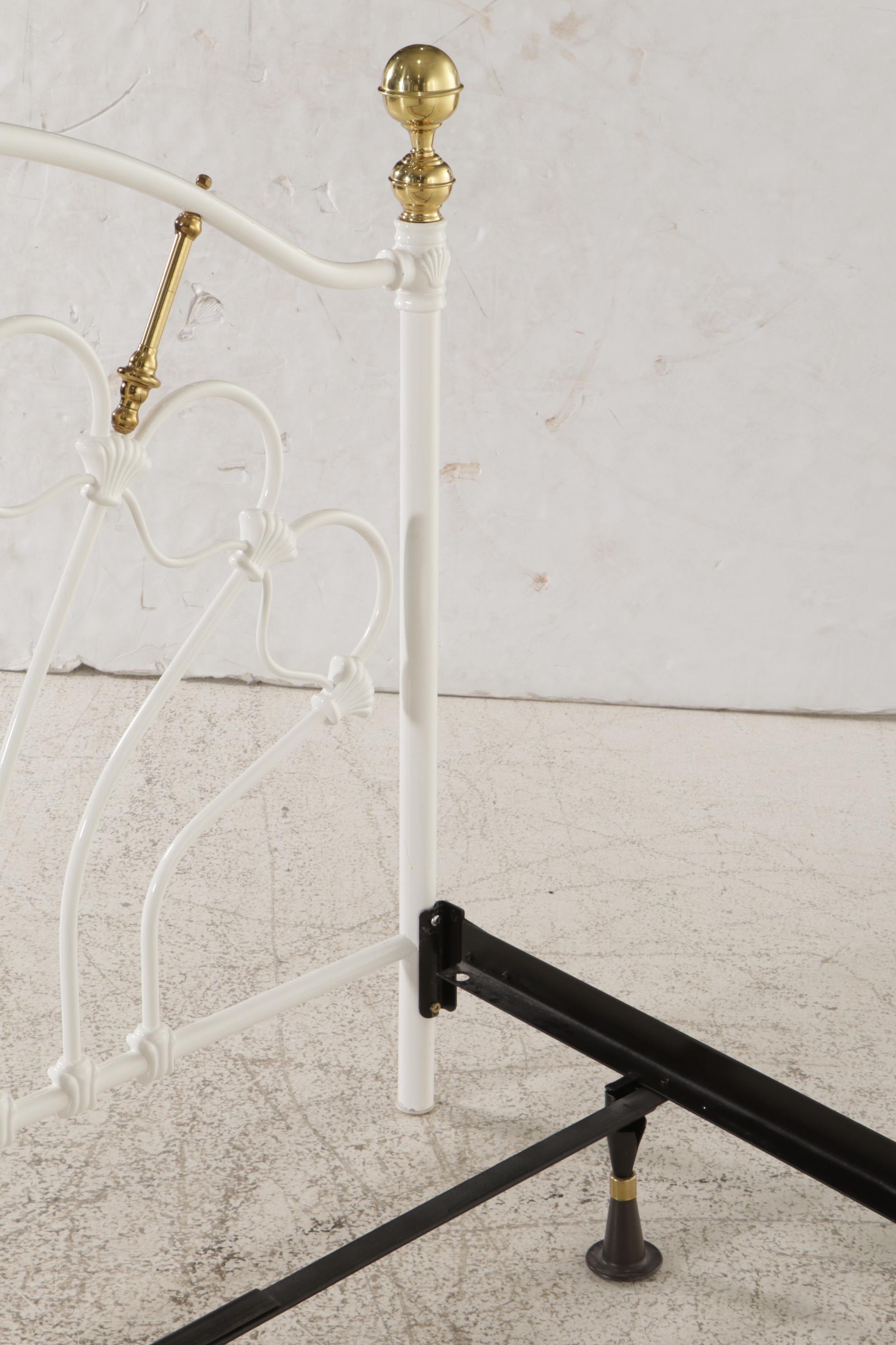 Victorian Style Enameled and Brass Full Size Bed