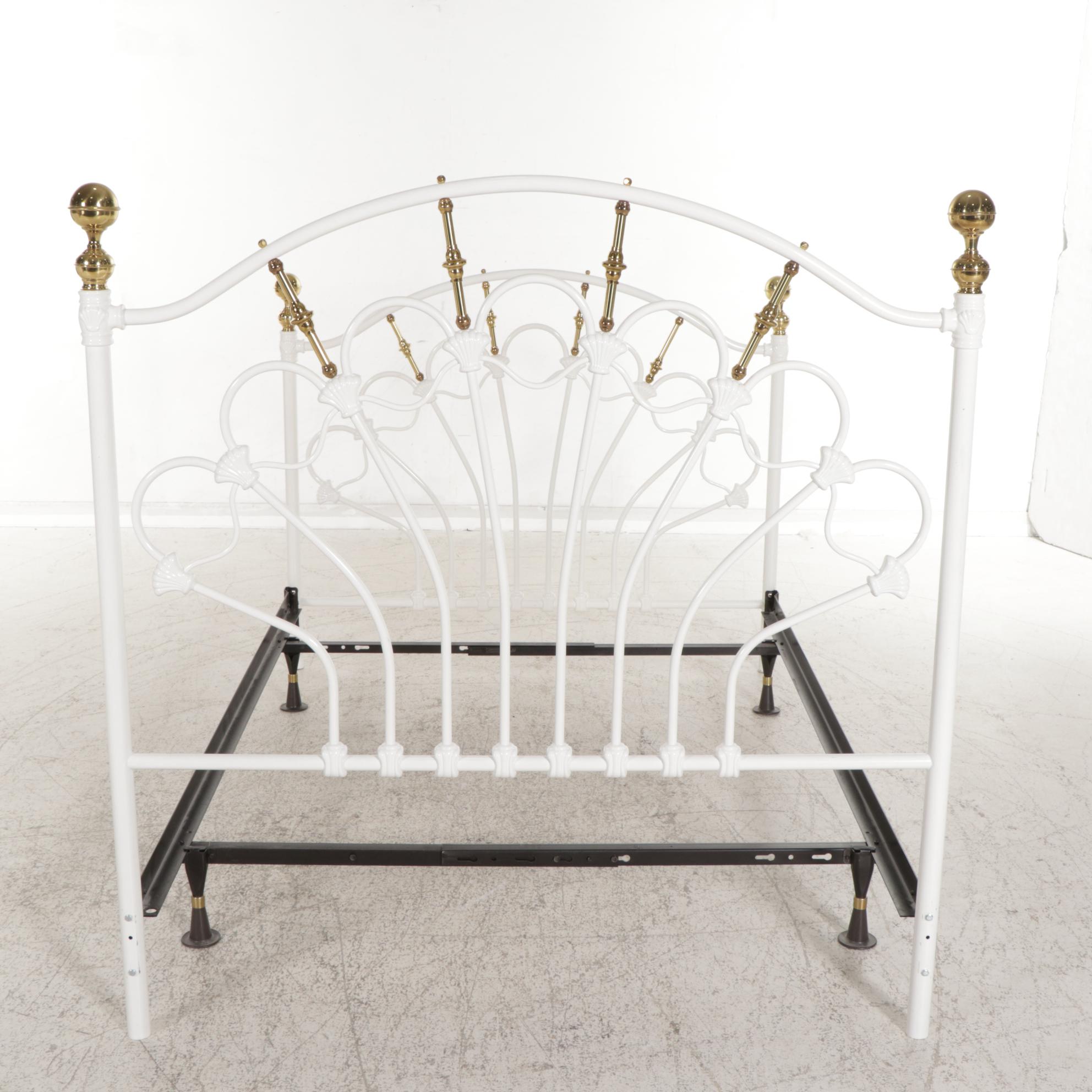 Victorian Style Enameled and Brass Full Size Bed