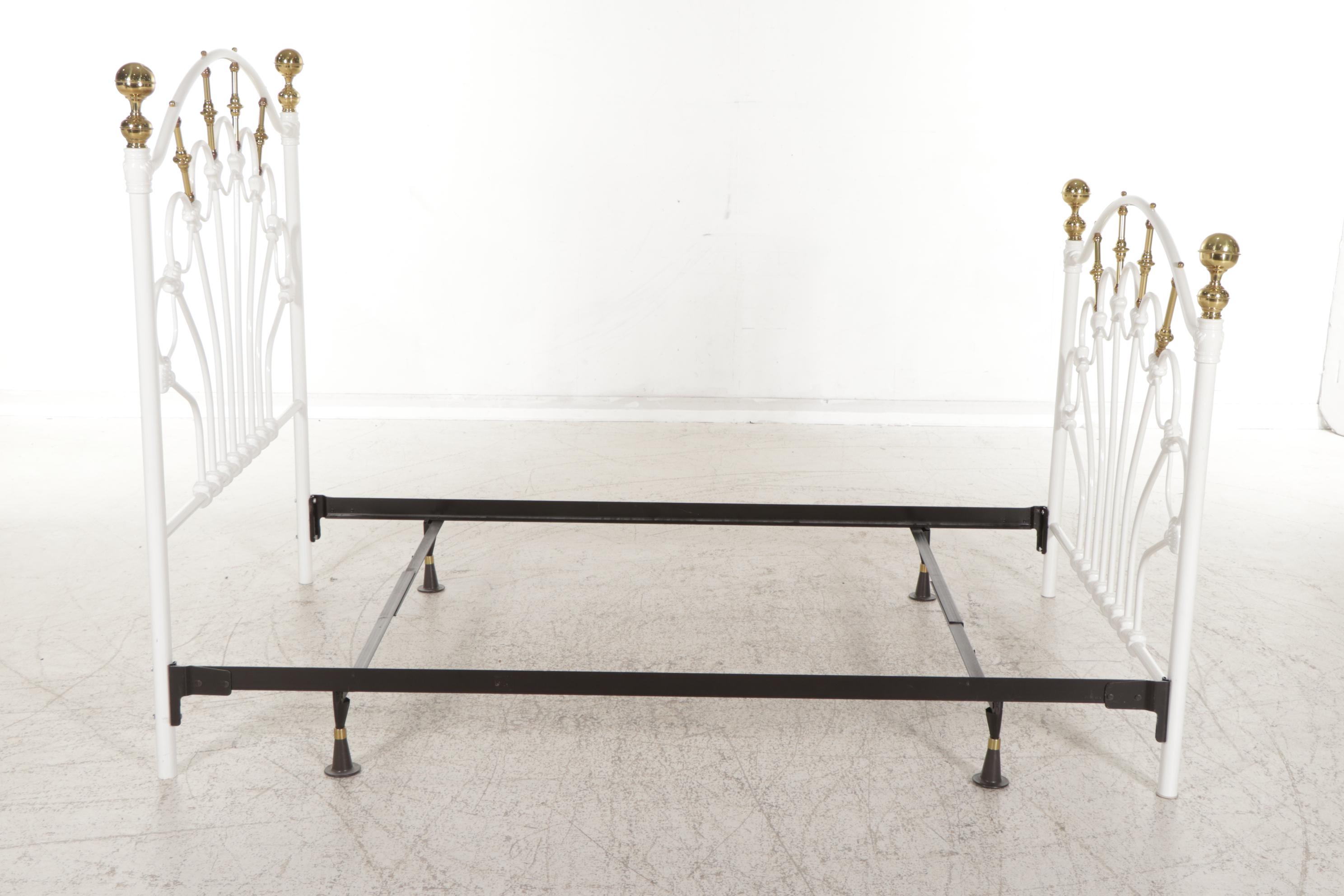 Victorian Style Enameled and Brass Full Size Bed