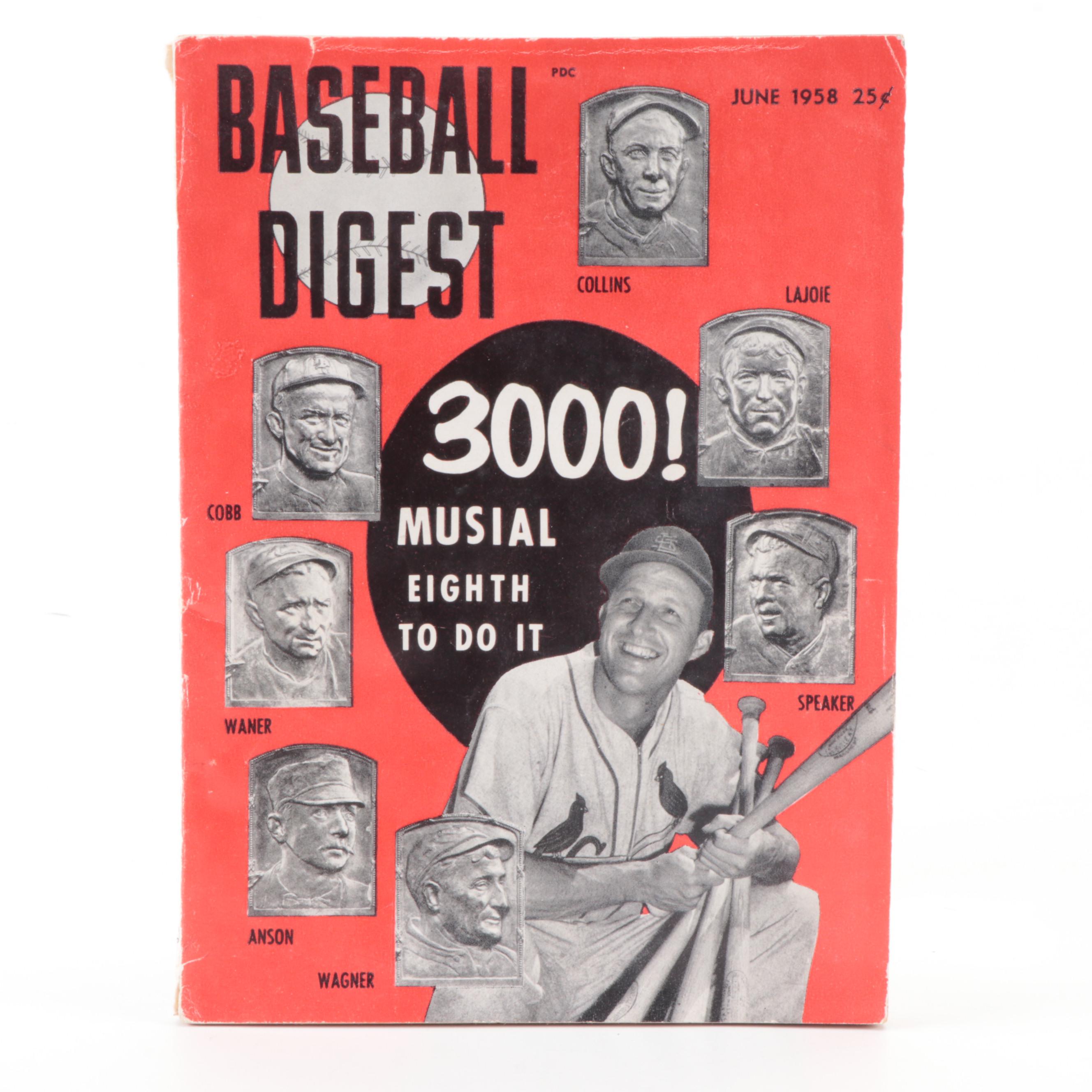 Stan Musial Signed Rawlings Baseball, 3000th Hit Edition Baseball Digest and Pin