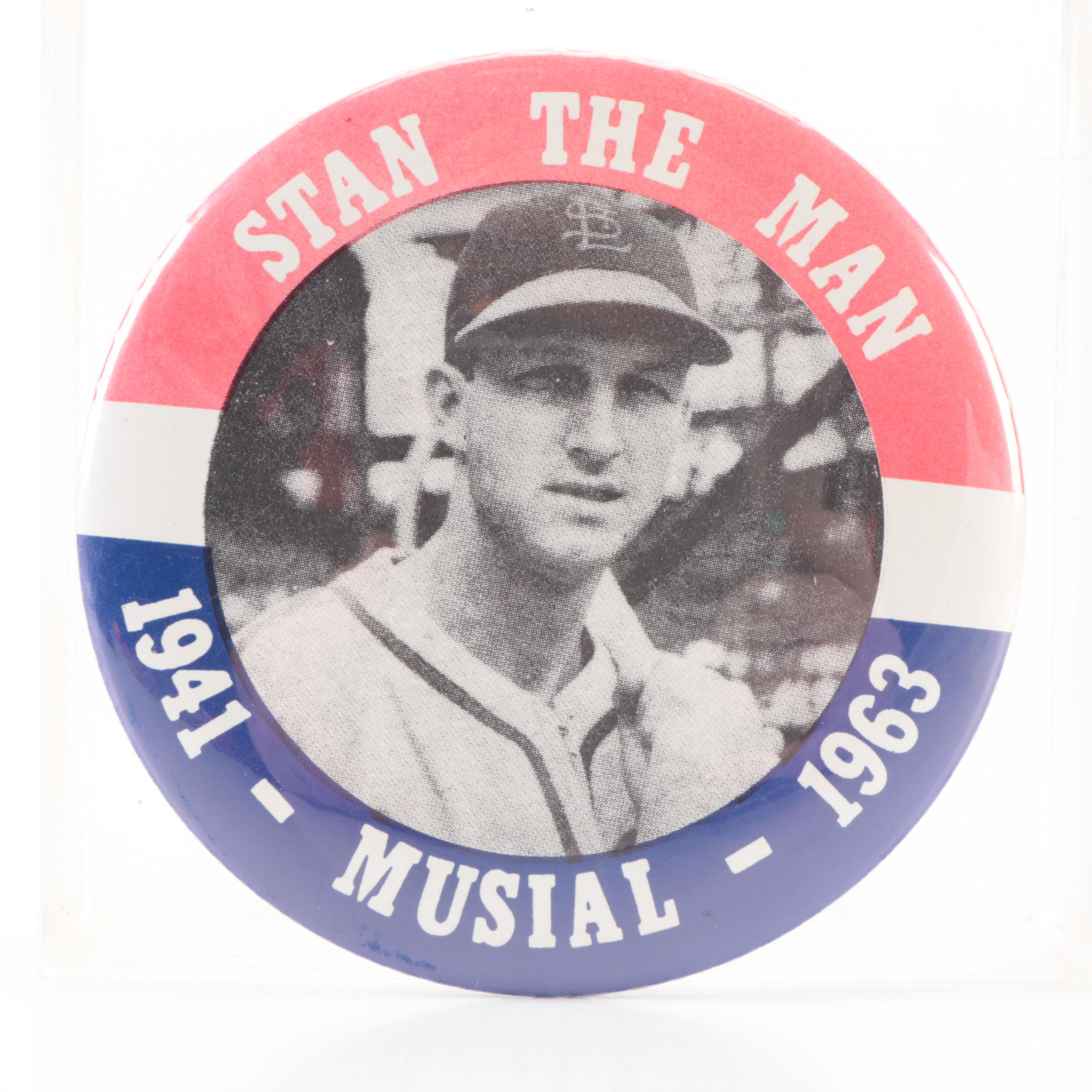 Stan Musial Signed Rawlings Baseball, 3000th Hit Edition Baseball Digest and Pin