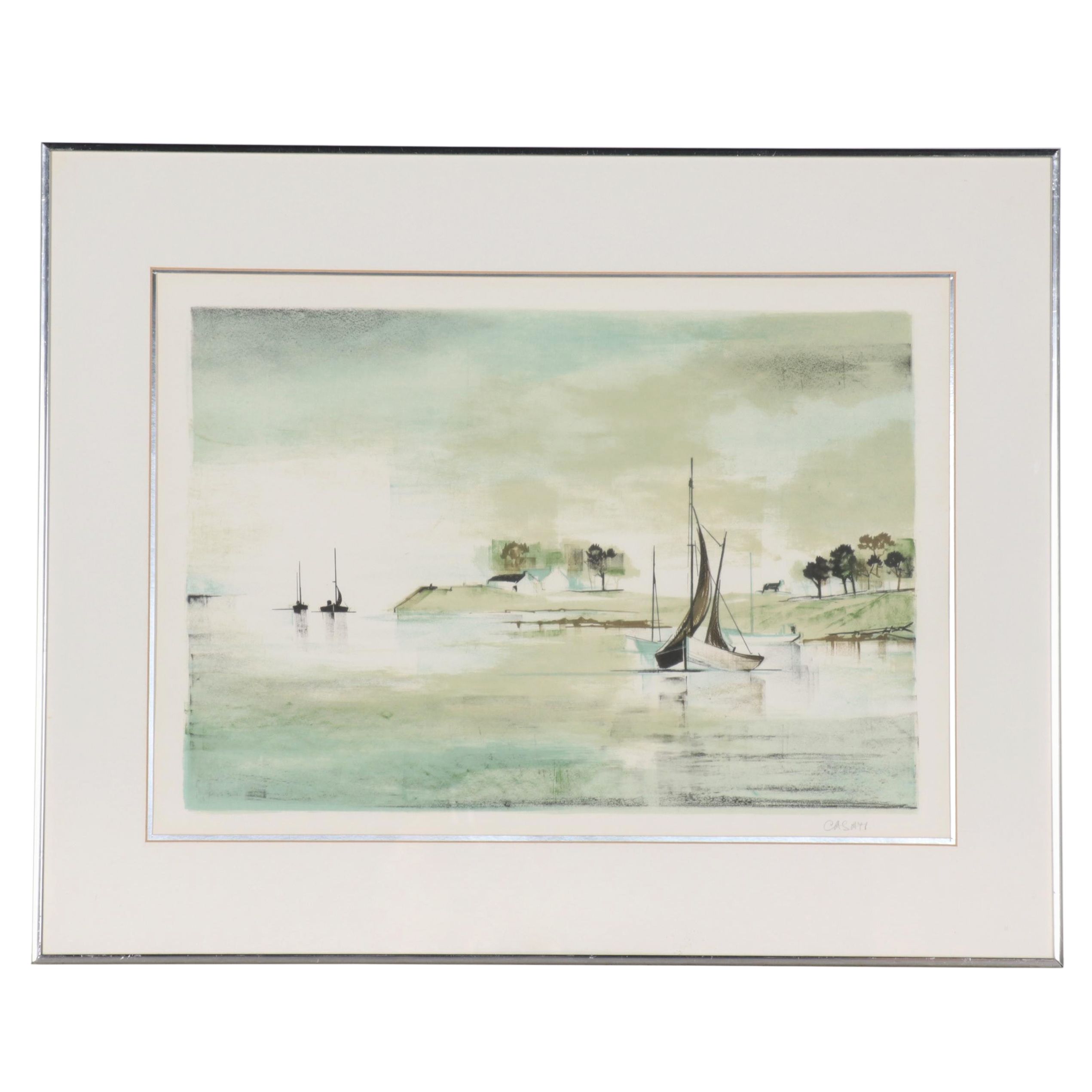 Claude Casati Harbor Scene Lithograph