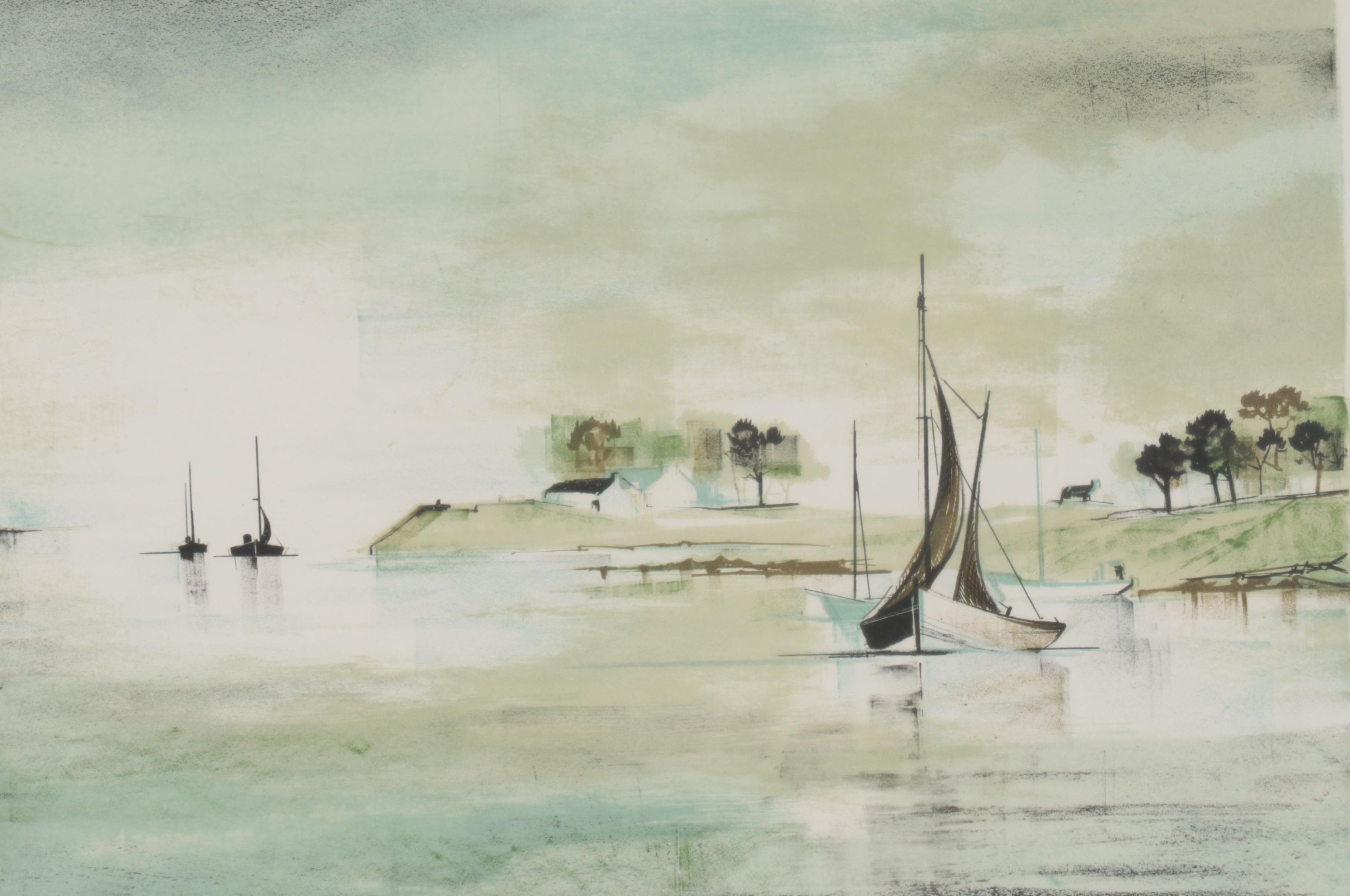 Claude Casati Harbor Scene Lithograph