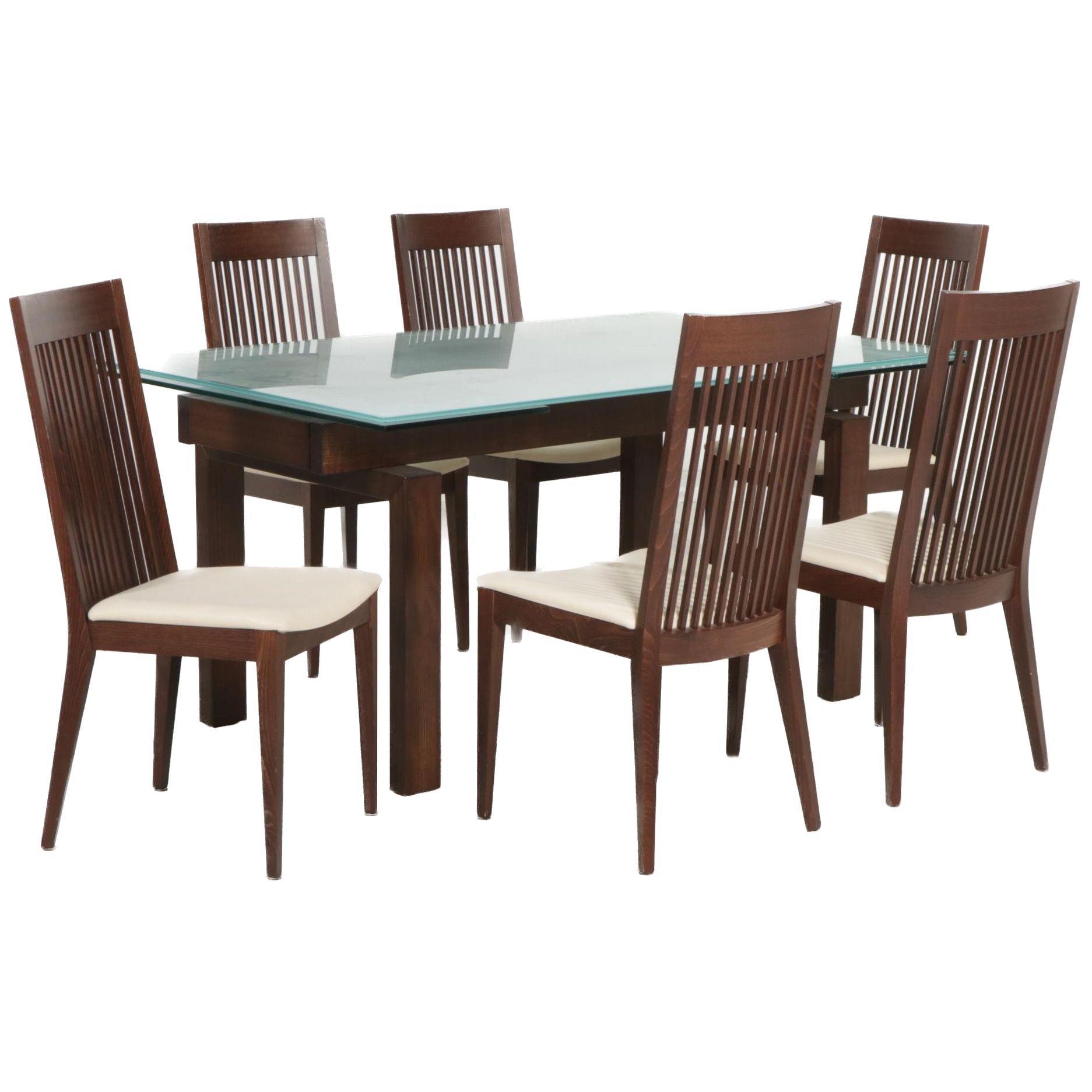 Calligaris Contemporary Glass Top Extendable Dining Table and Six Chairs