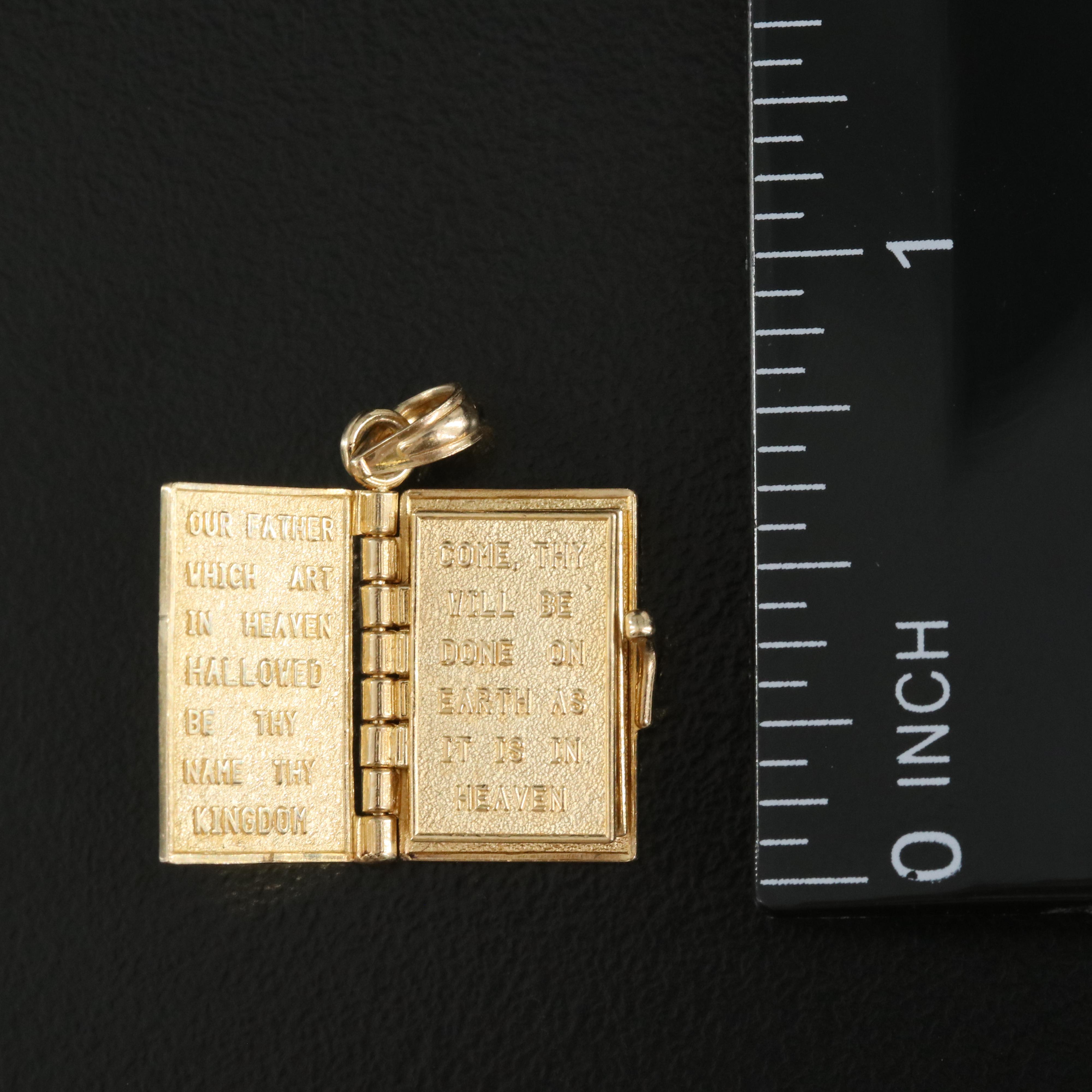14K Holy Bible Pendant with Page Turning "Lord's Prayer"