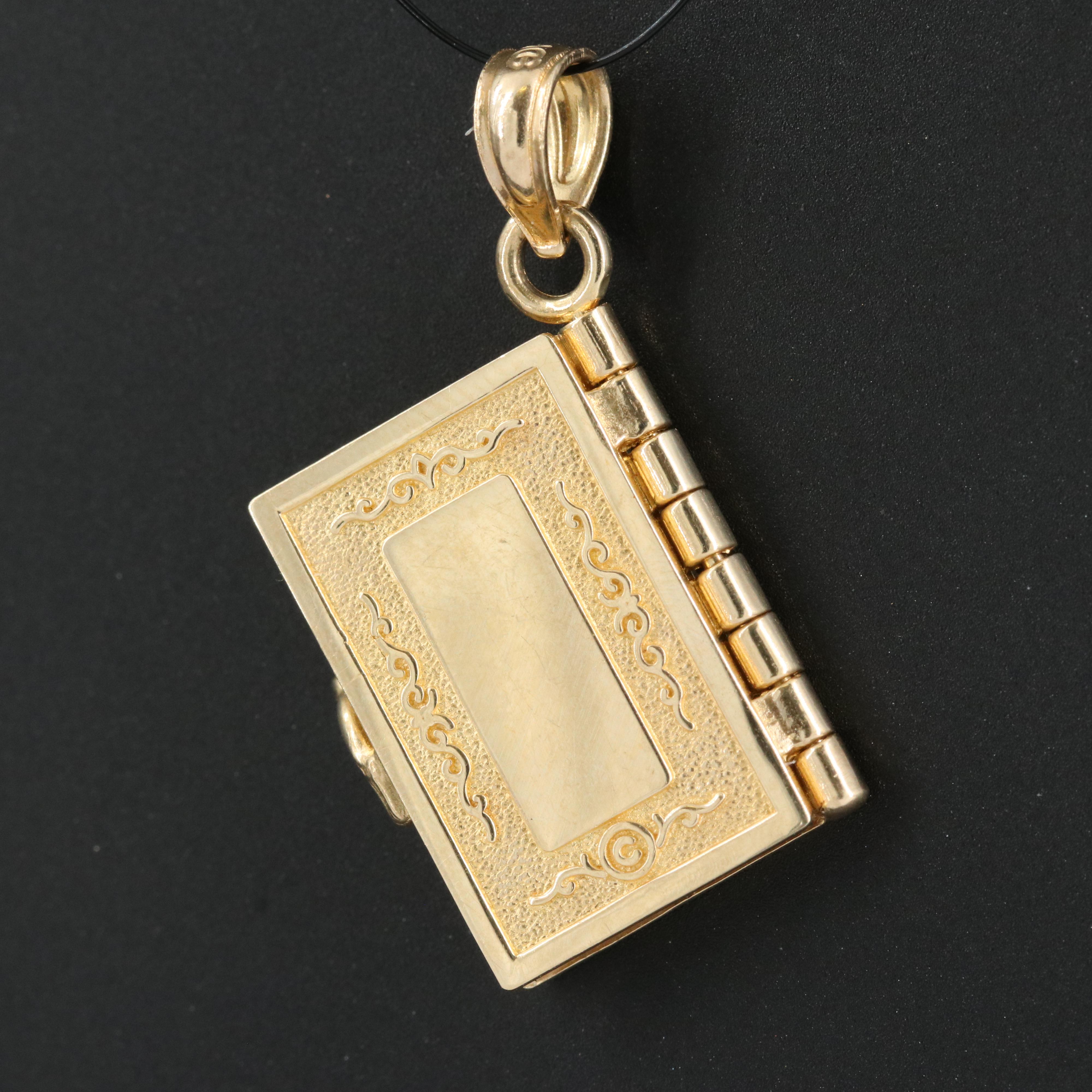 14K Holy Bible Pendant with Page Turning "Lord's Prayer"