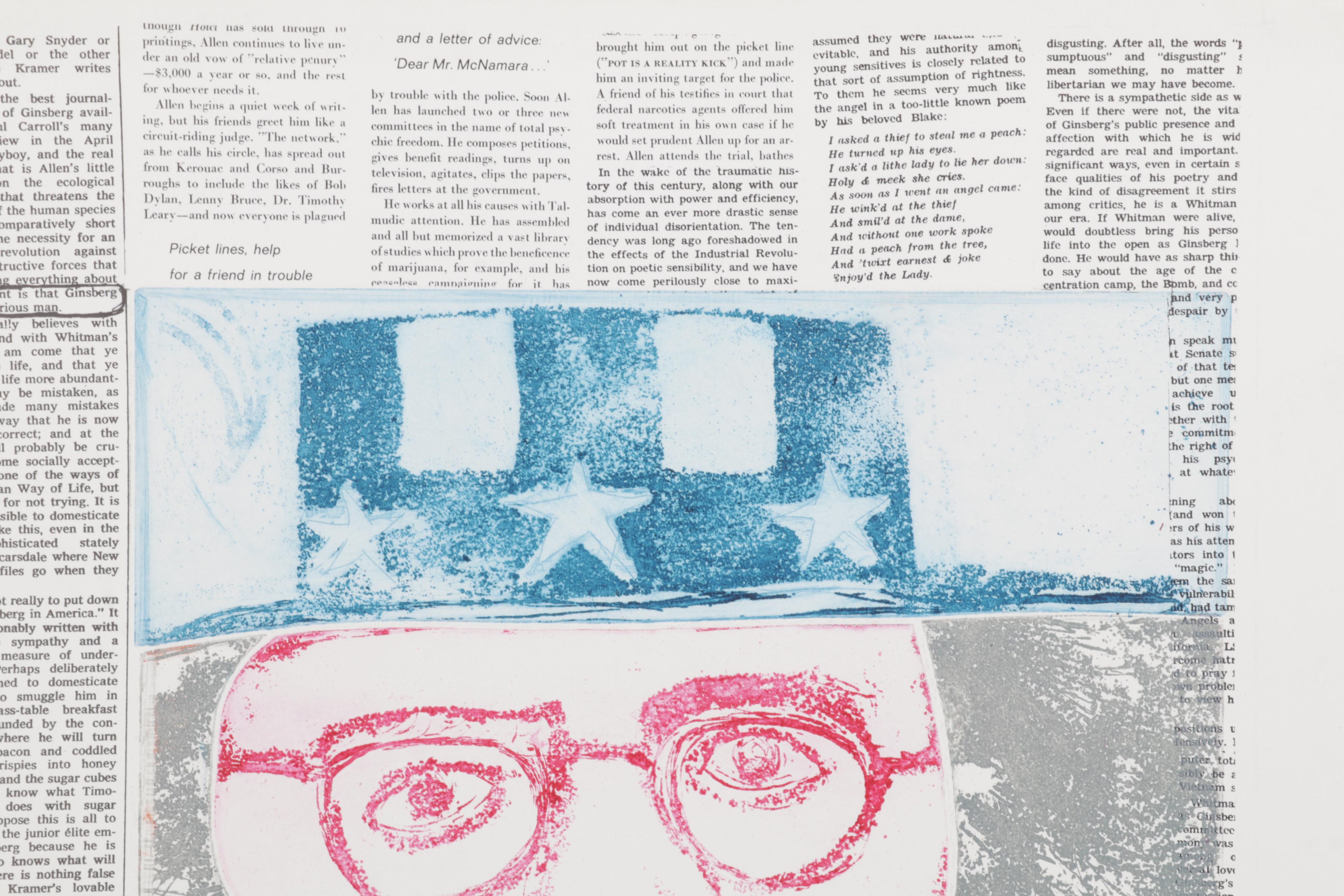 Sidney Chafetz Mixed Media Print "I Hear America Singing (The Guru Comes), 1971