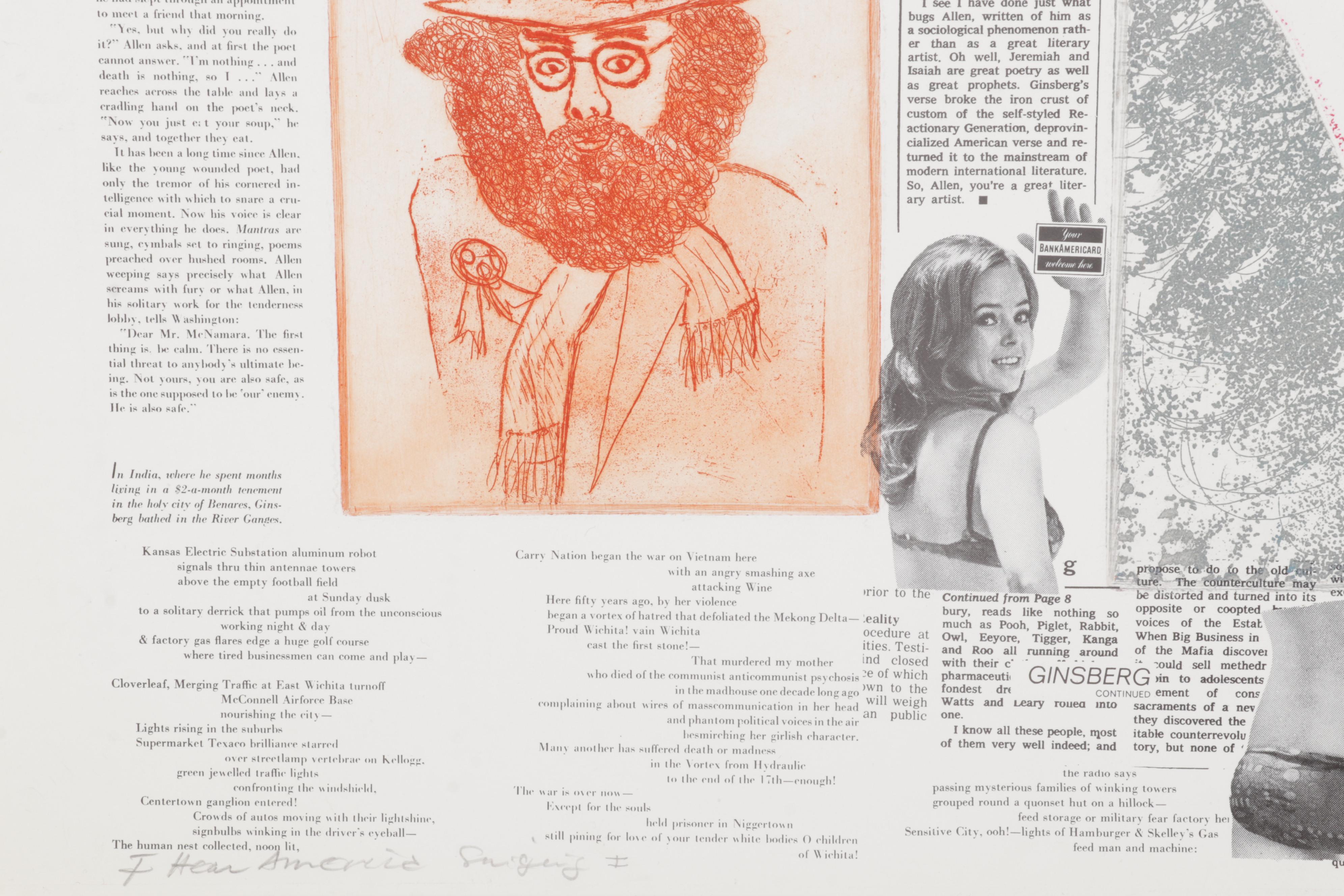 Sidney Chafetz Mixed Media Print "I Hear America Singing (The Guru Comes), 1971