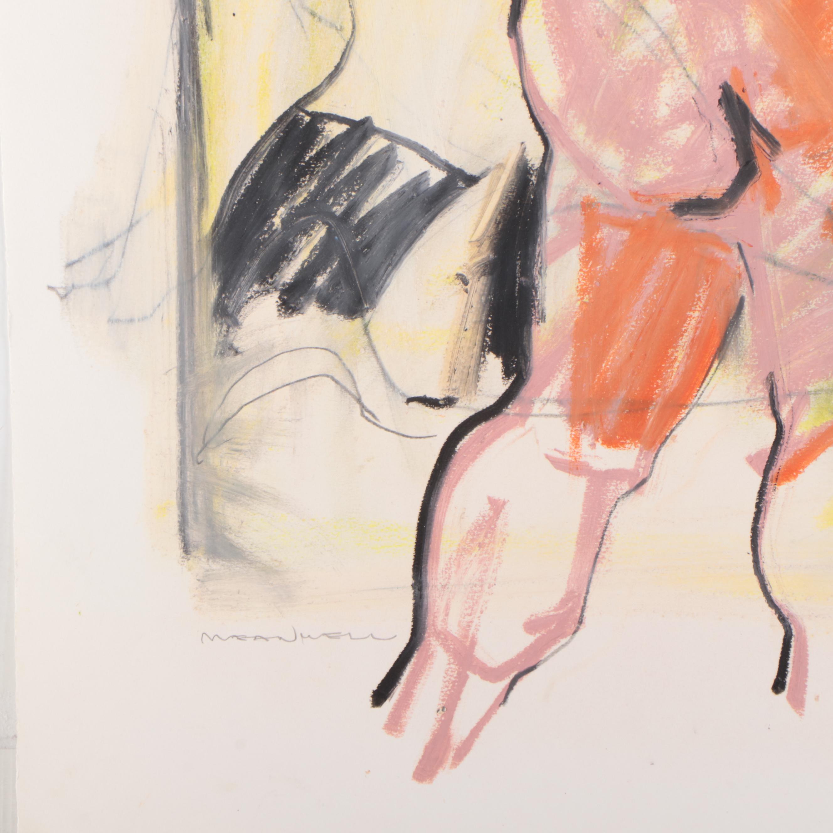 Jack Meanwell Expressionist Pastel Figure Drawing