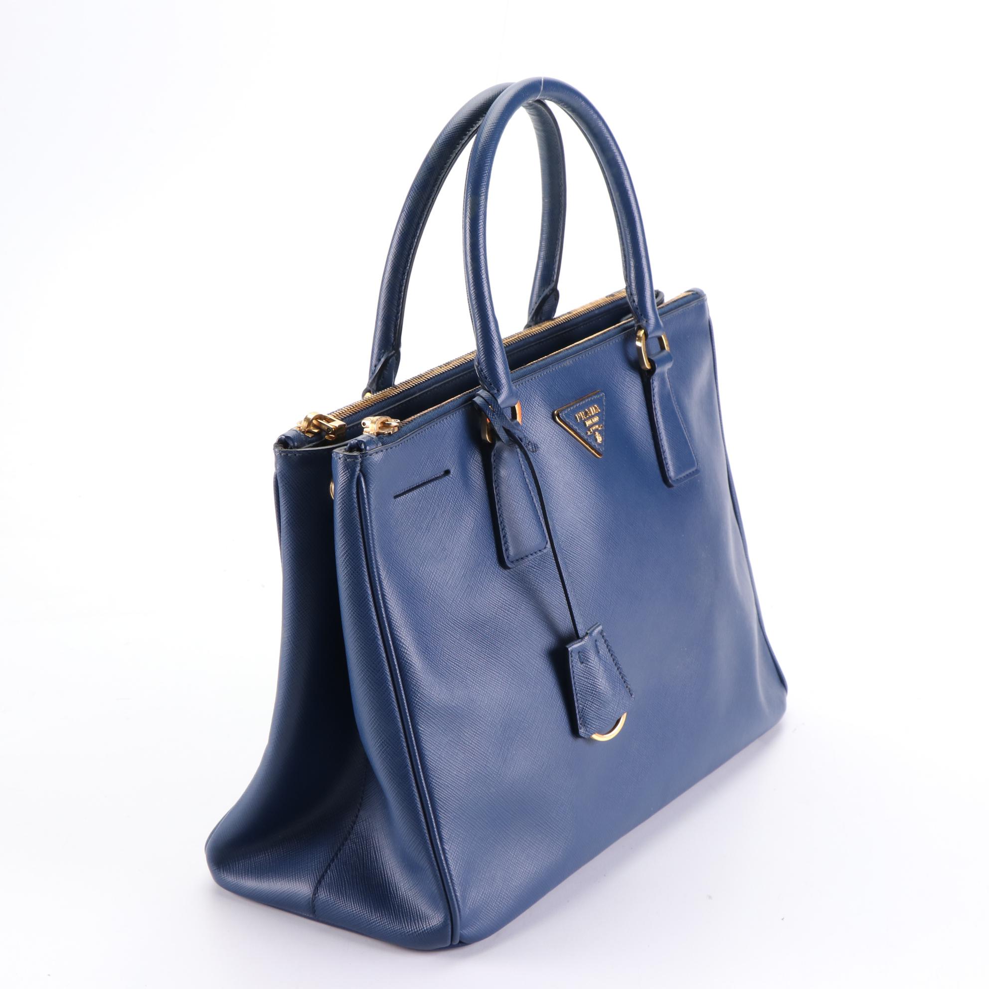 Prada Lux Blue Saffiano Leather Double-Zip Tote