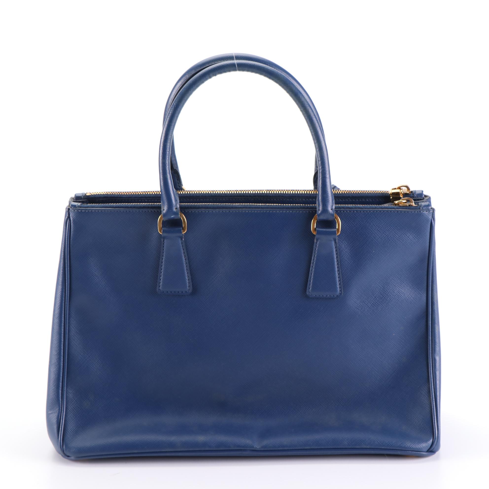 Prada Lux Blue Saffiano Leather Double-Zip Tote