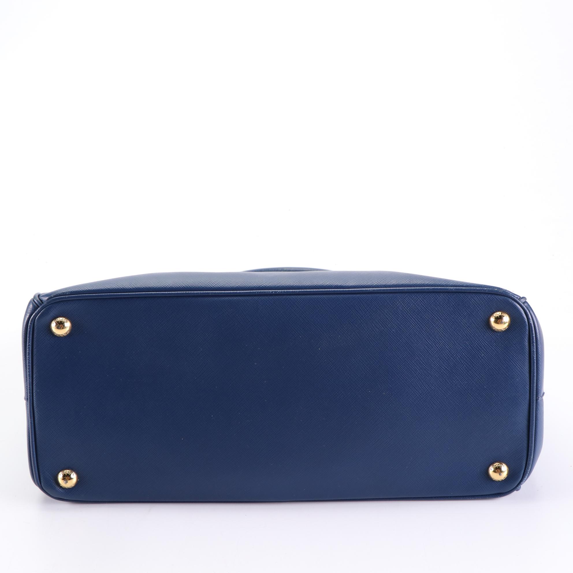 Prada Lux Blue Saffiano Leather Double-Zip Tote