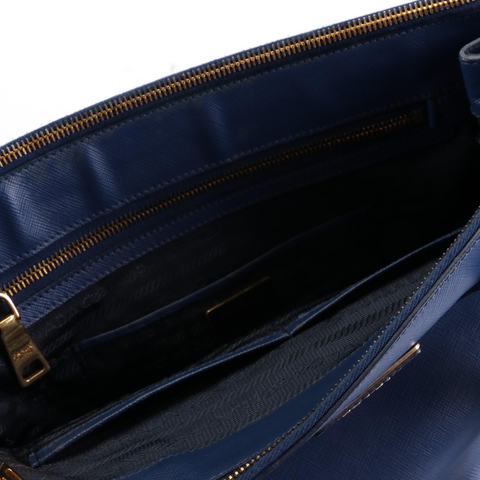 Prada Lux Blue Saffiano Leather Double-Zip Tote