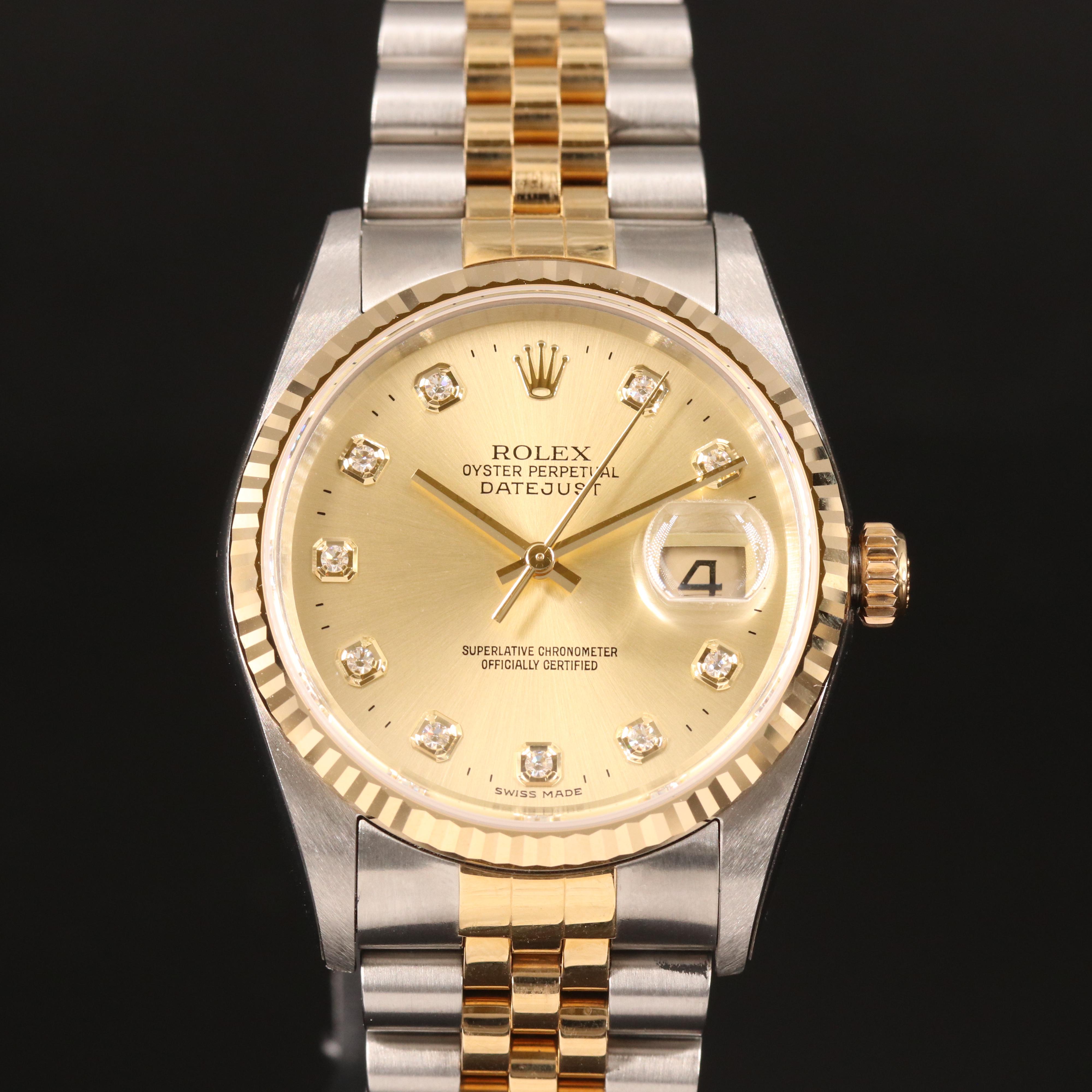 2004 Rolex Datejust Champagne Factory Diamond Dial Watch
