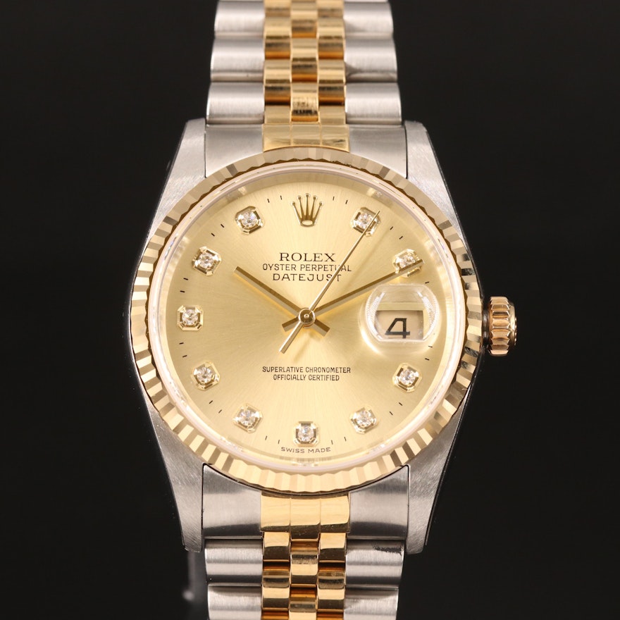 2004 Rolex Datejust Champagne Factory Diamond Dial Wristwatch