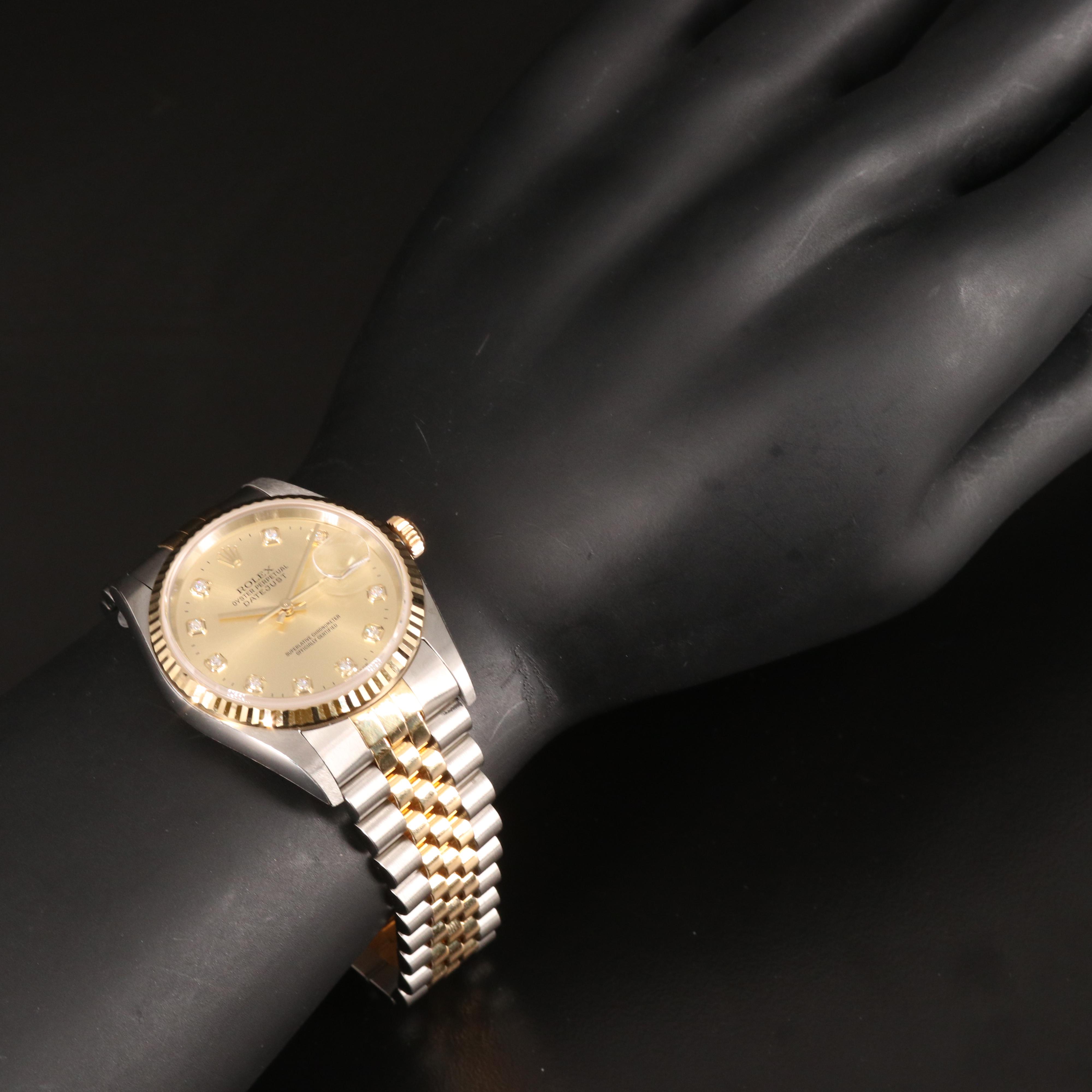 2004 Rolex Datejust Champagne Factory Diamond Dial Watch