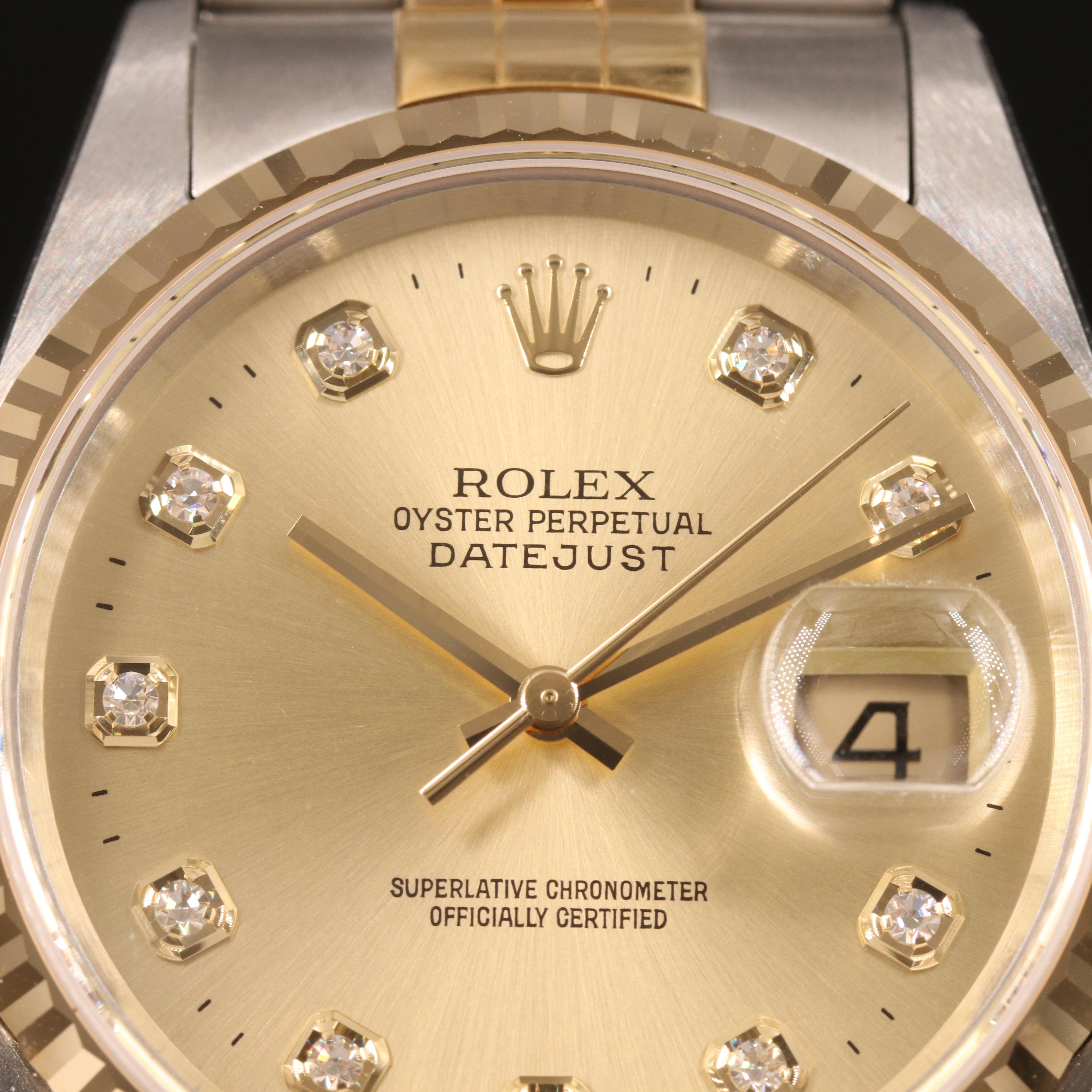 2004 Rolex Datejust Champagne Factory Diamond Dial Watch