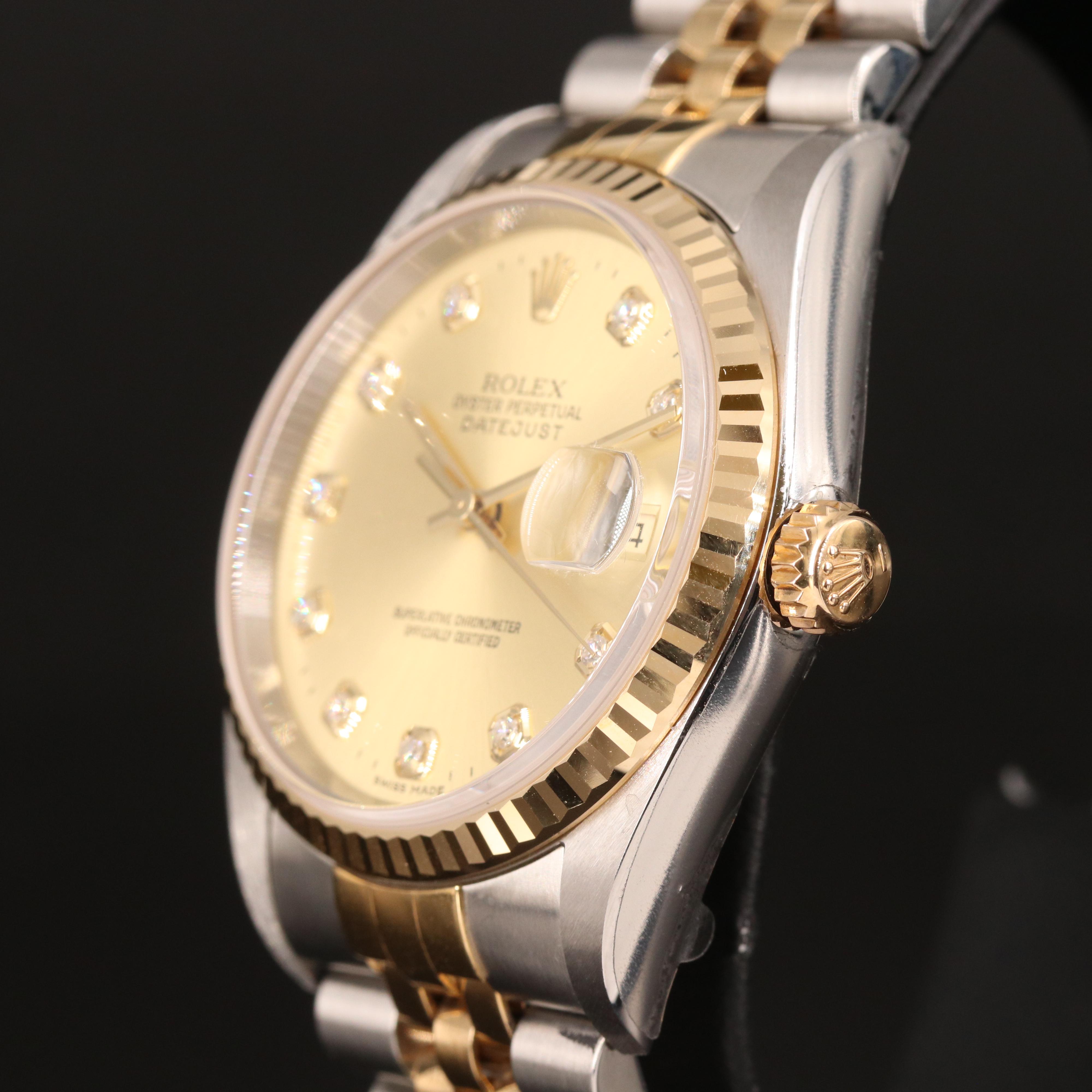 2004 Rolex Datejust Champagne Factory Diamond Dial Watch