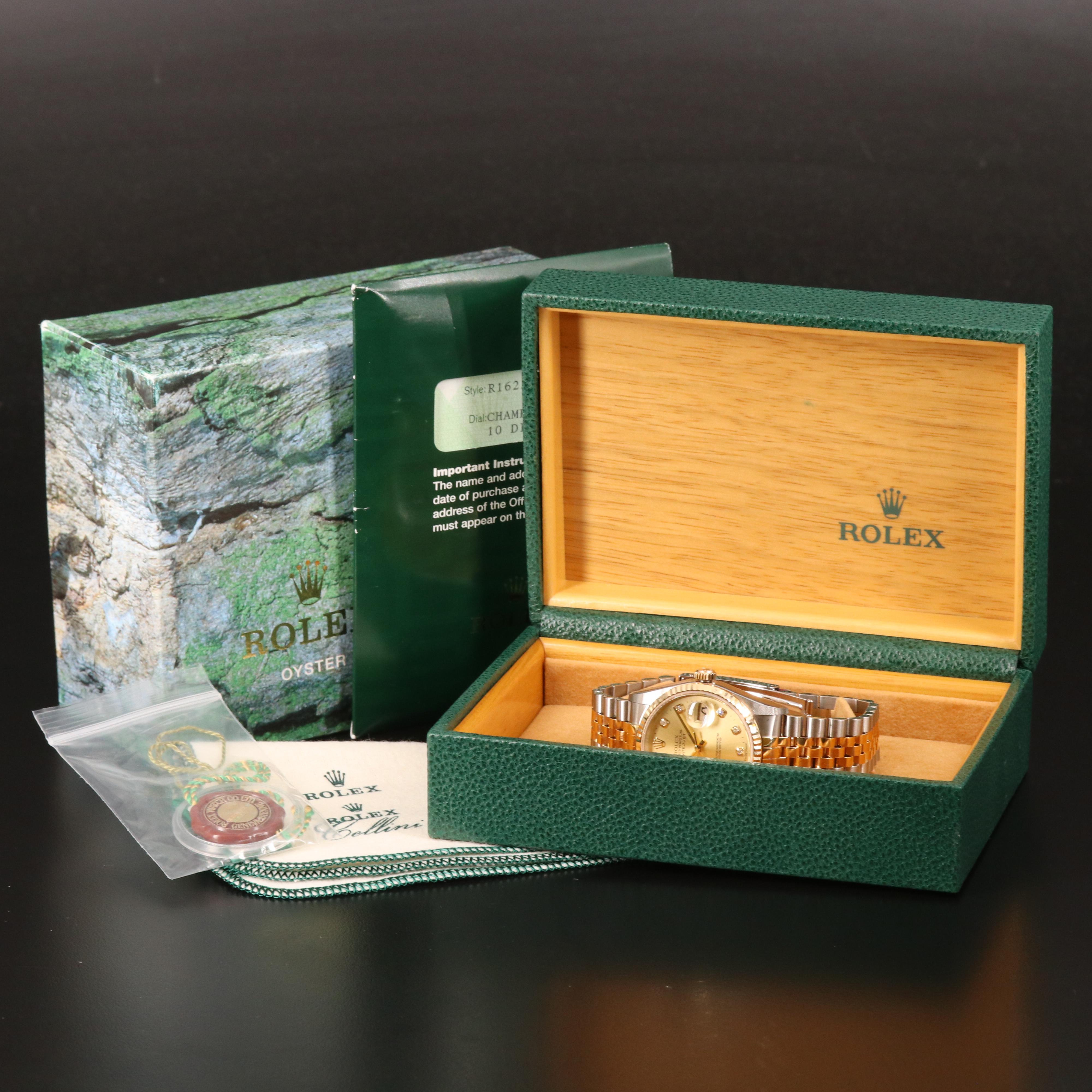 2004 Rolex Datejust Champagne Factory Diamond Dial Watch