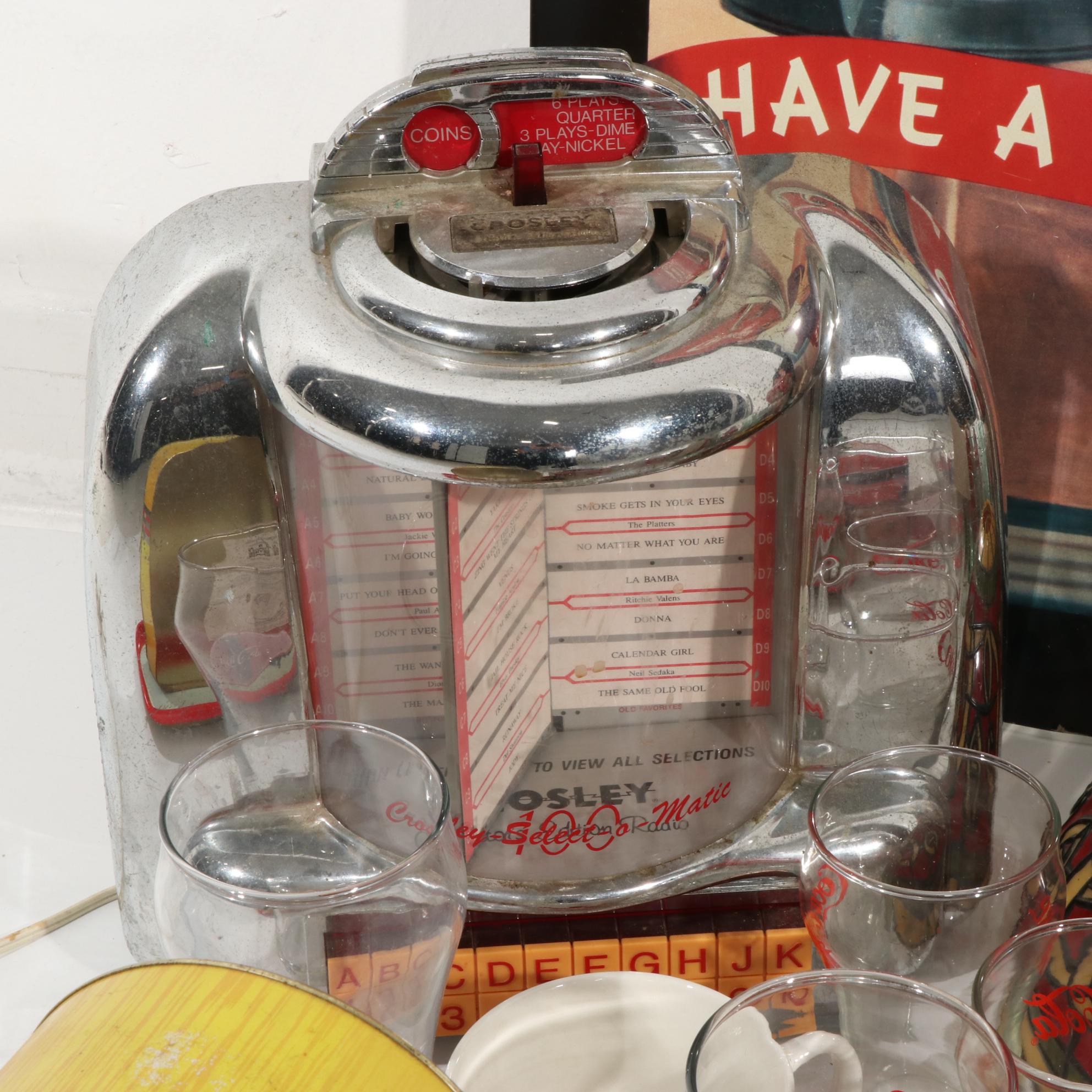 Coca-Cola Themed Crosley Collector's Edition Radio, Tray, Signs and More