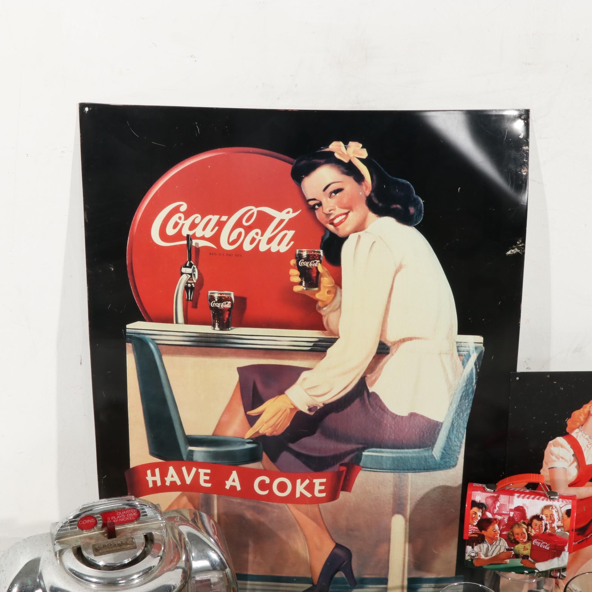 Coca-Cola Themed Crosley Collector's Edition Radio, Tray, Signs and More