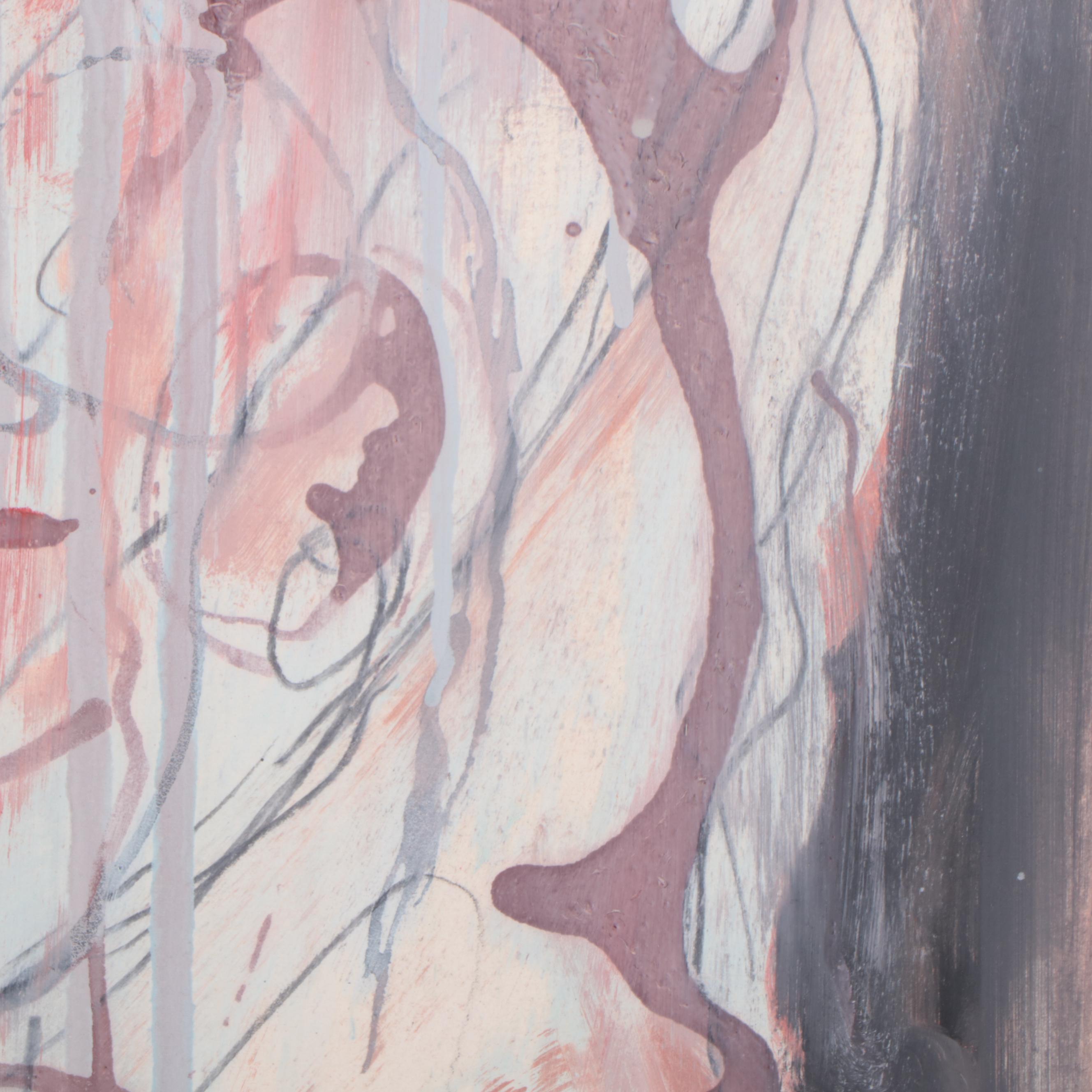 Jack Meanwell Expressionist Mixed Media Painting, 1990