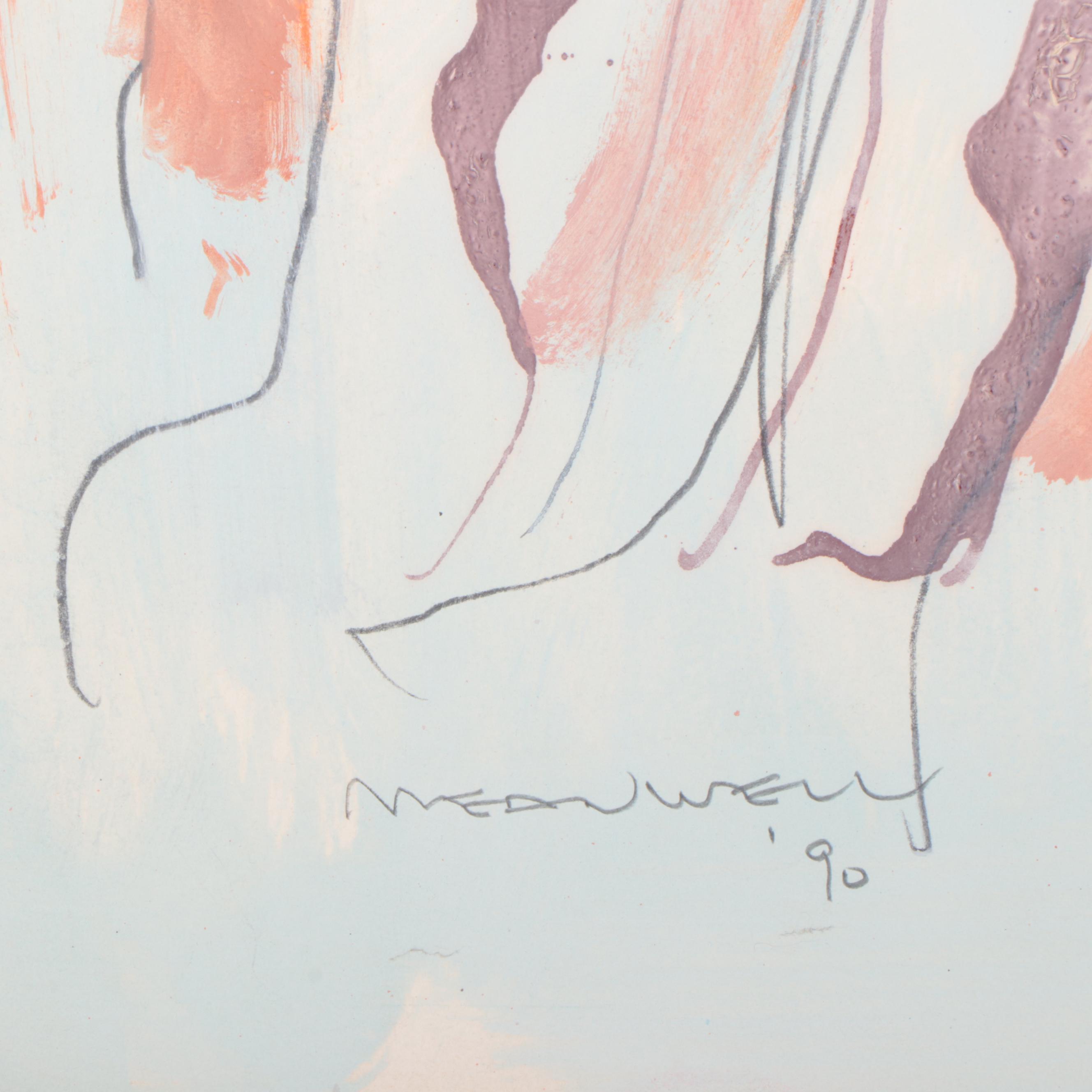 Jack Meanwell Expressionist Mixed Media Painting, 1990