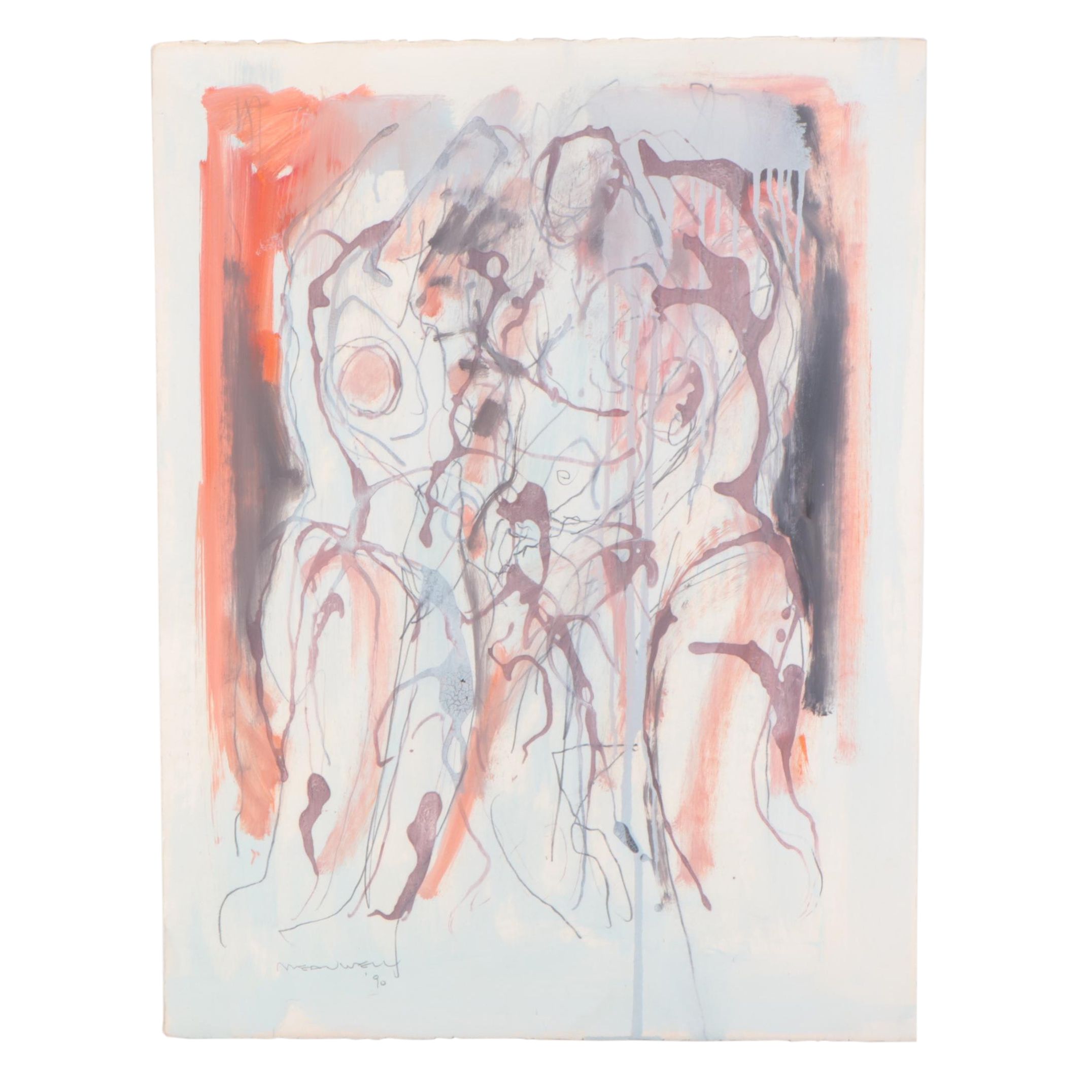 Jack Meanwell Expressionist Mixed Media Painting, 1990