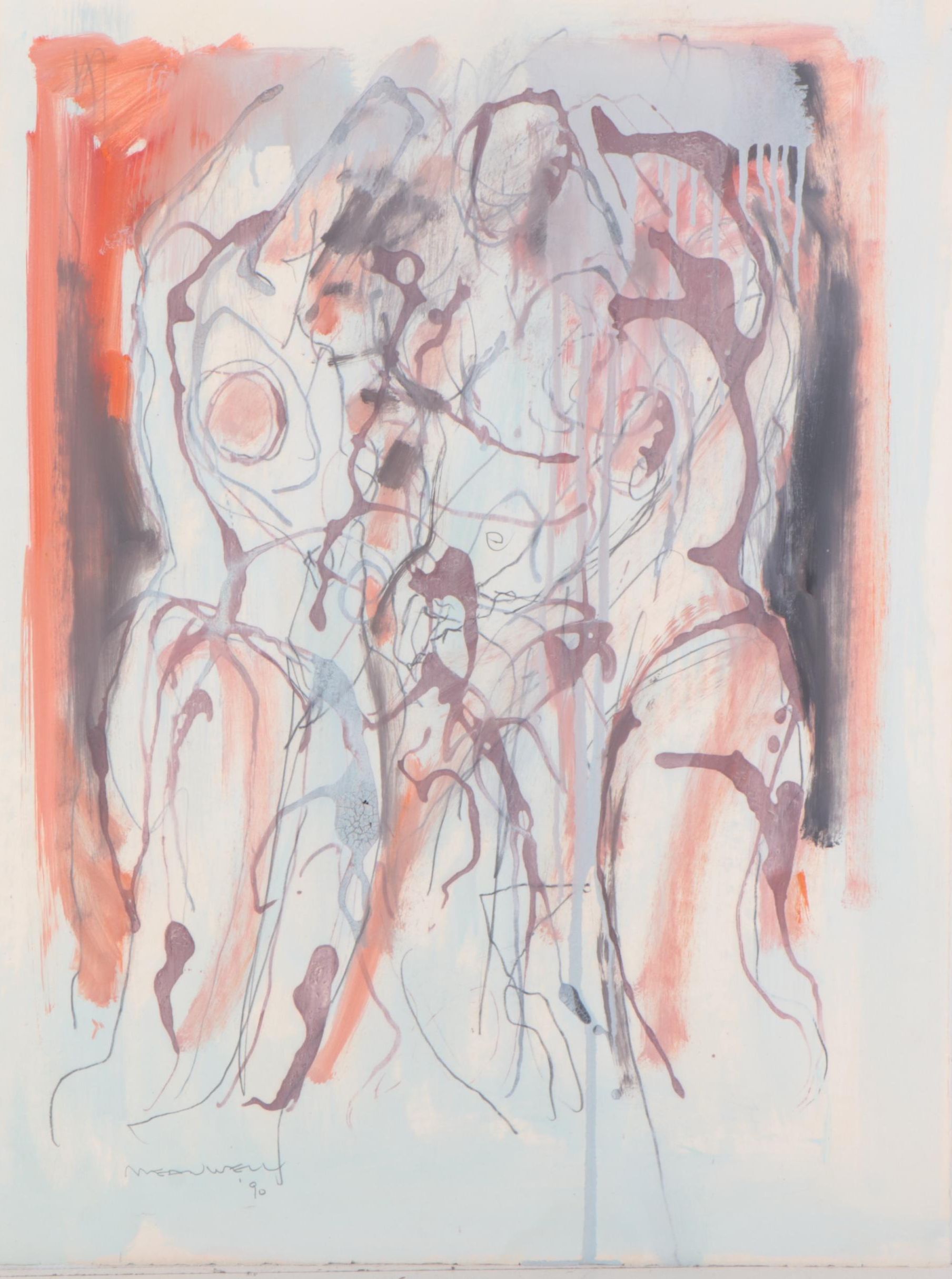 Jack Meanwell Expressionist Mixed Media Painting, 1990