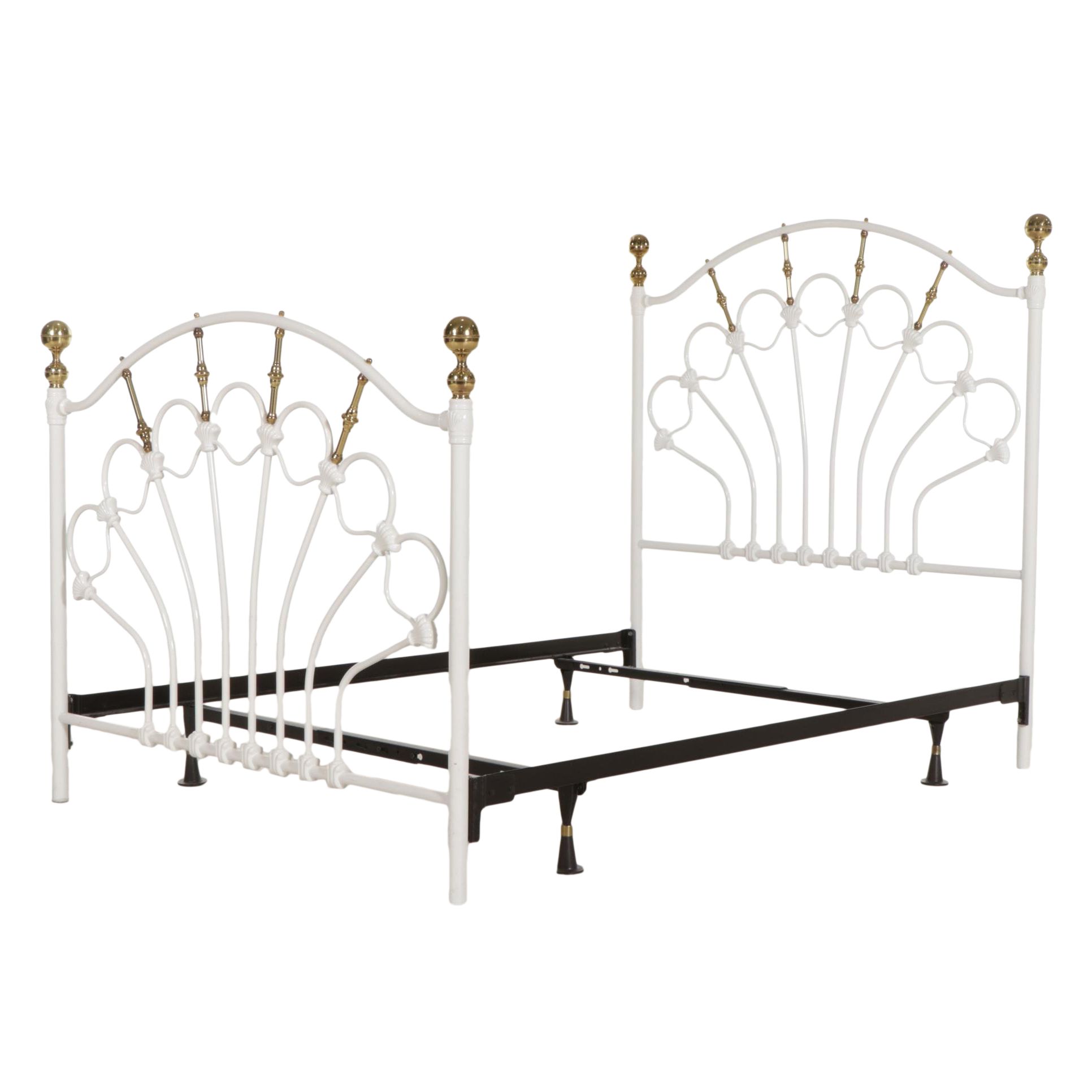 Victorian Style Enameled and Brass Full Size Bed