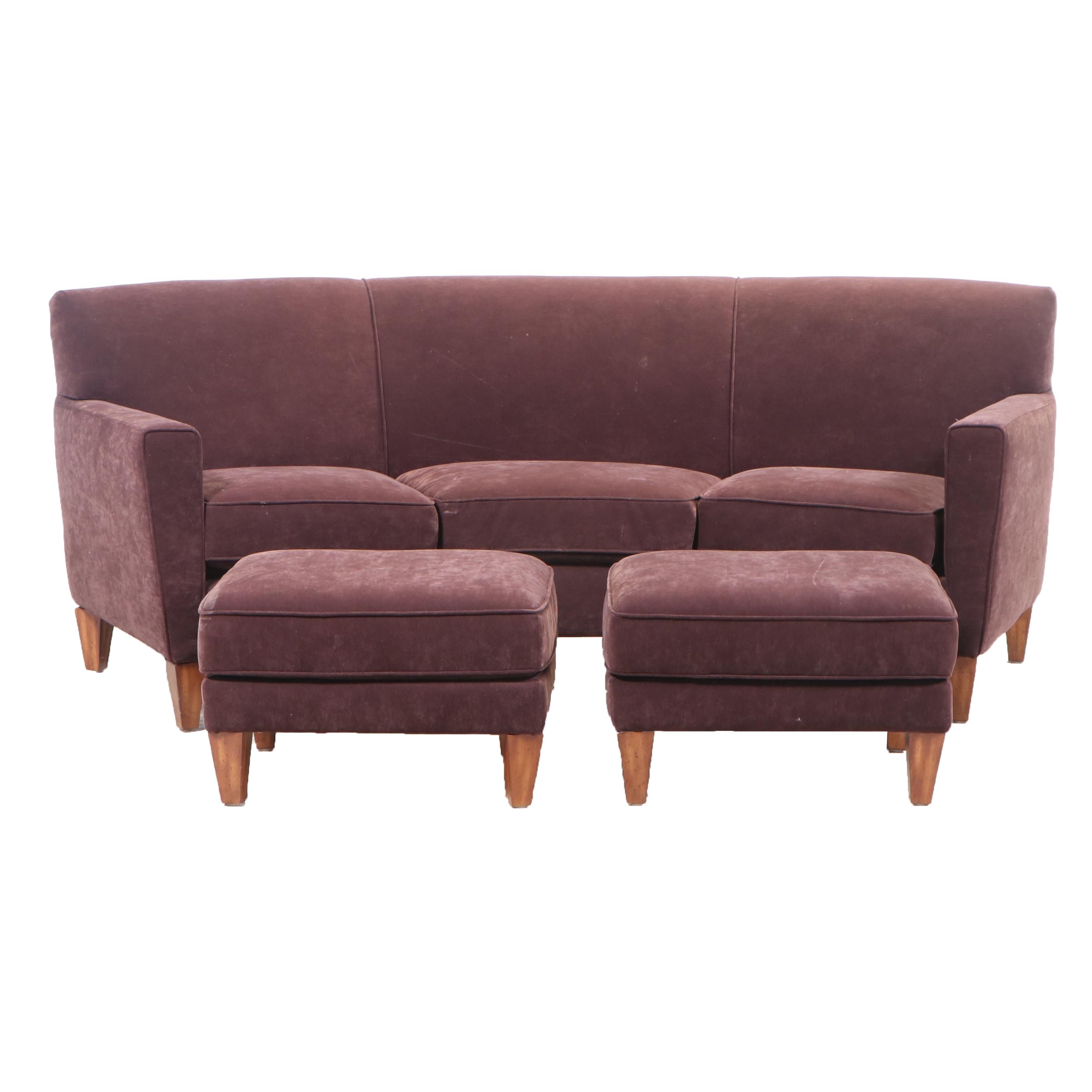 Flexsteel Contemporary Modern Style Angular Sofa with Pair of Ottomans