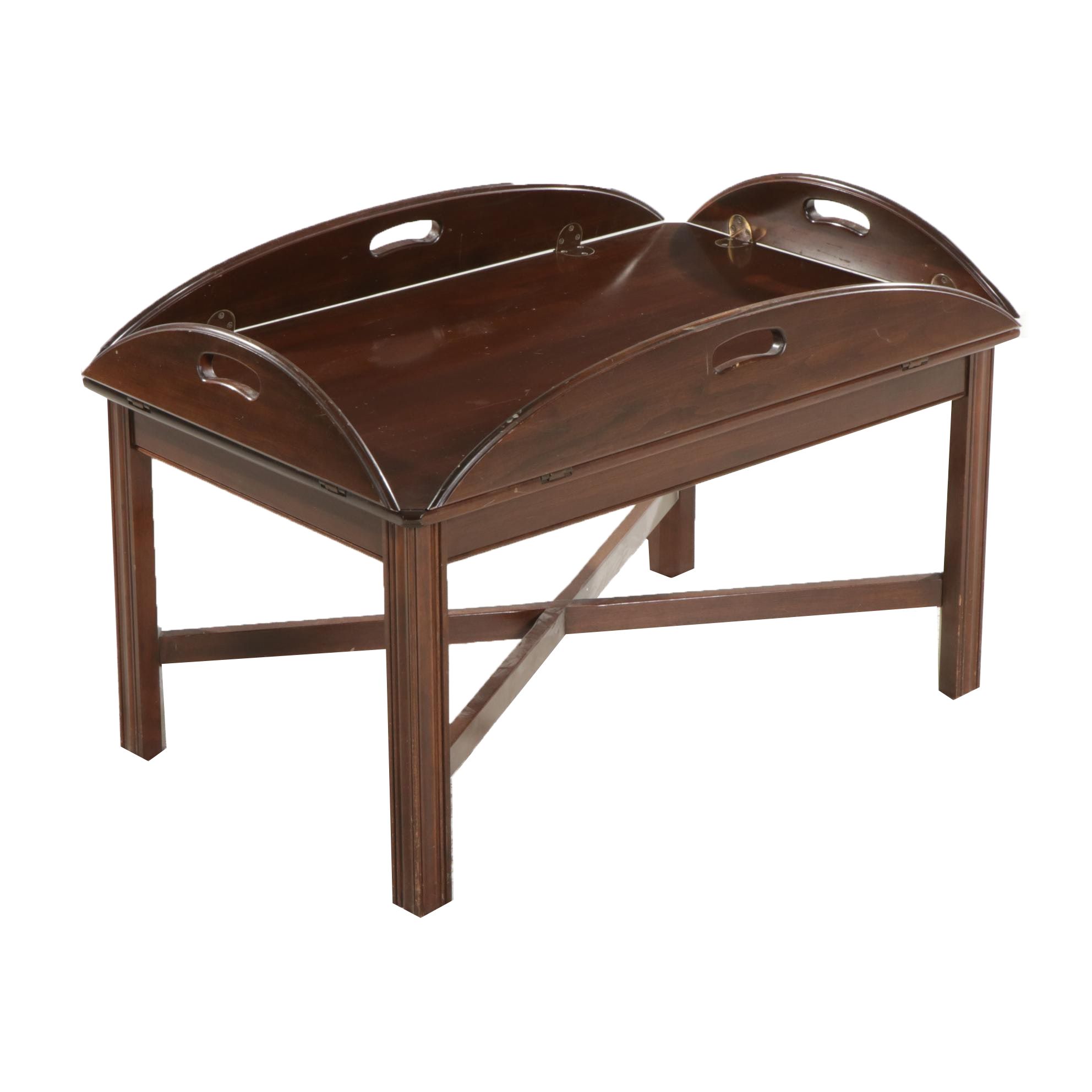 Ethan Allen Chippendale Style Cherrywood Butler's Tray Coffee Table, 1980s